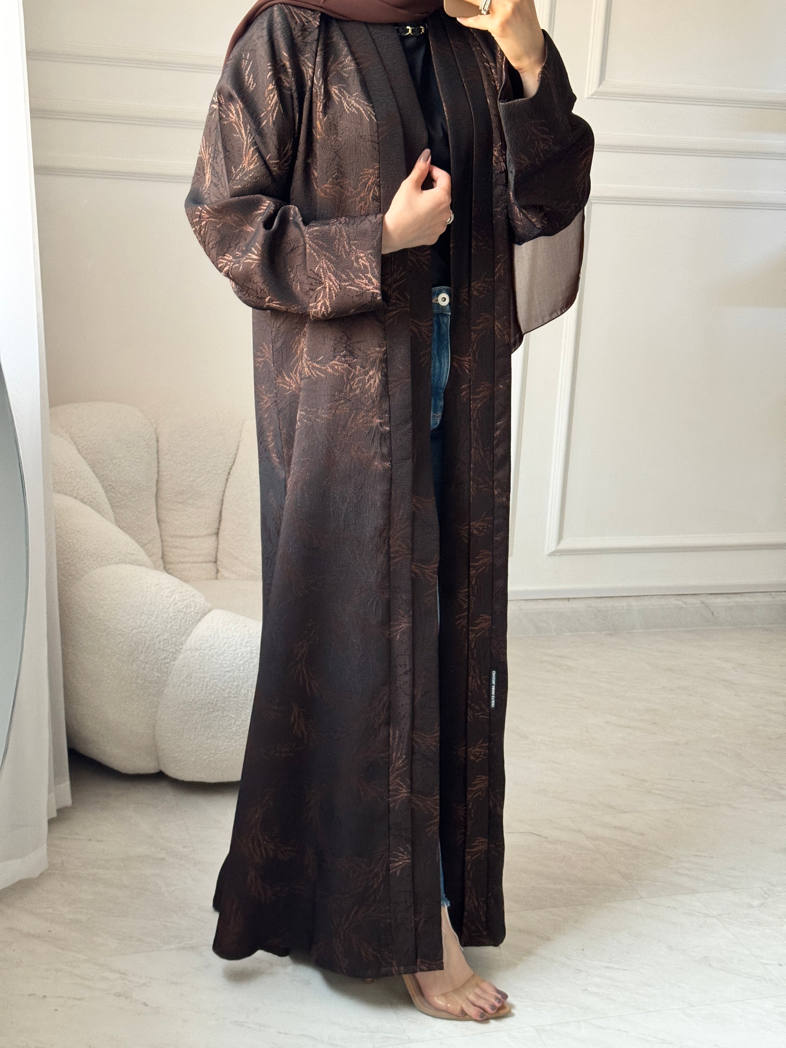 C 1464 Brown Printed Abaya
