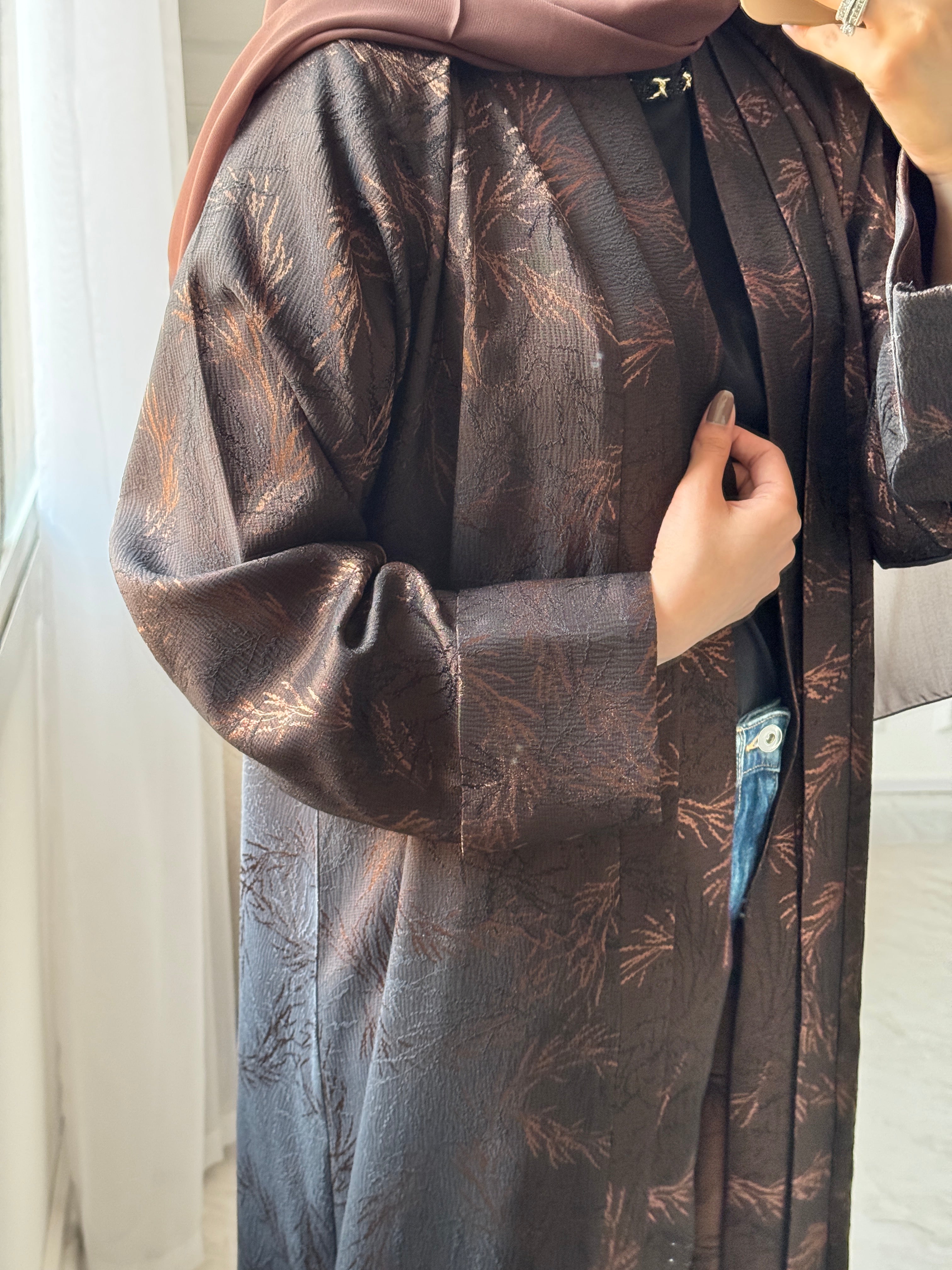 C 1464 Brown Printed Abaya