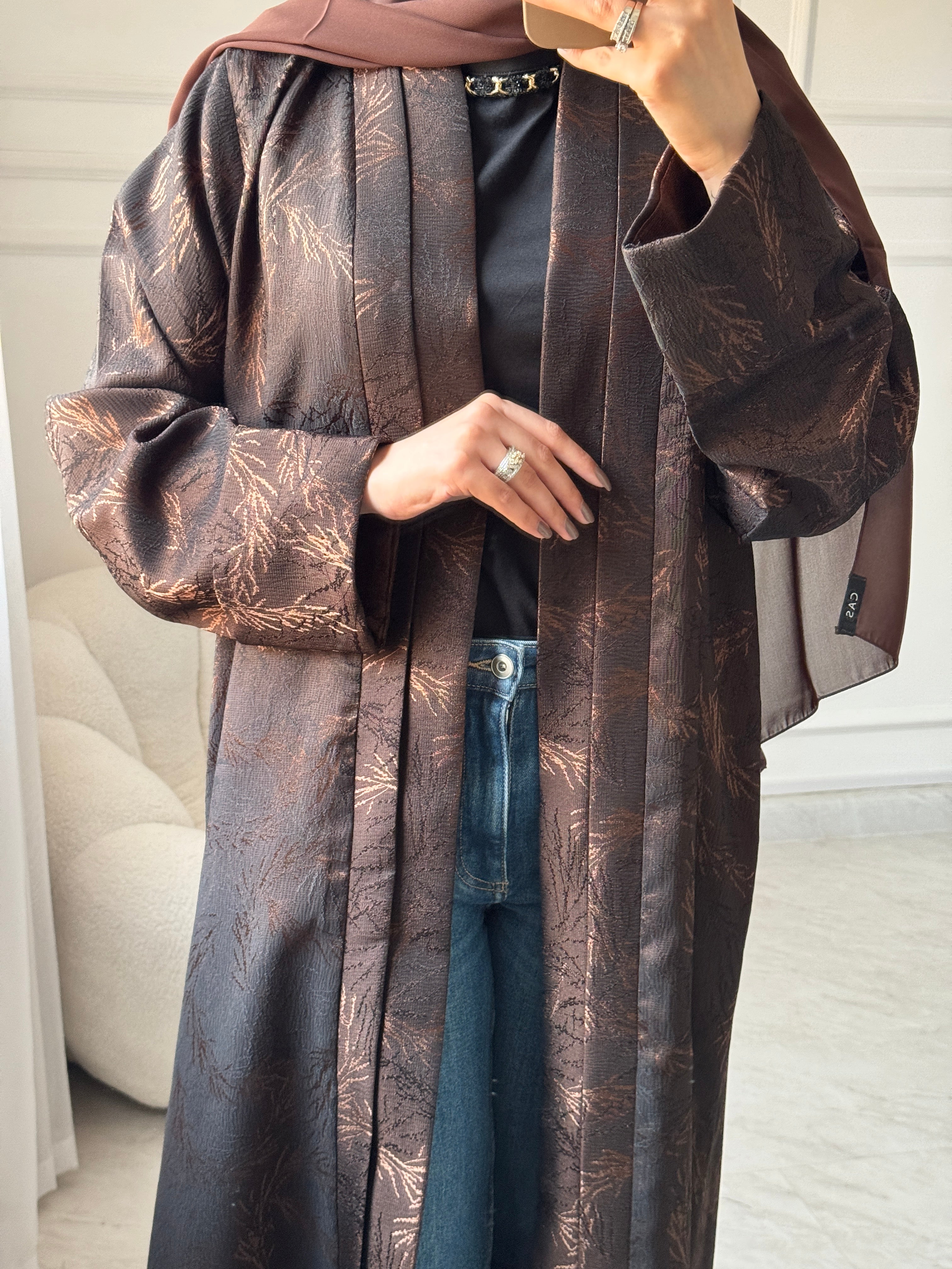 C 1464 Brown Printed Abaya
