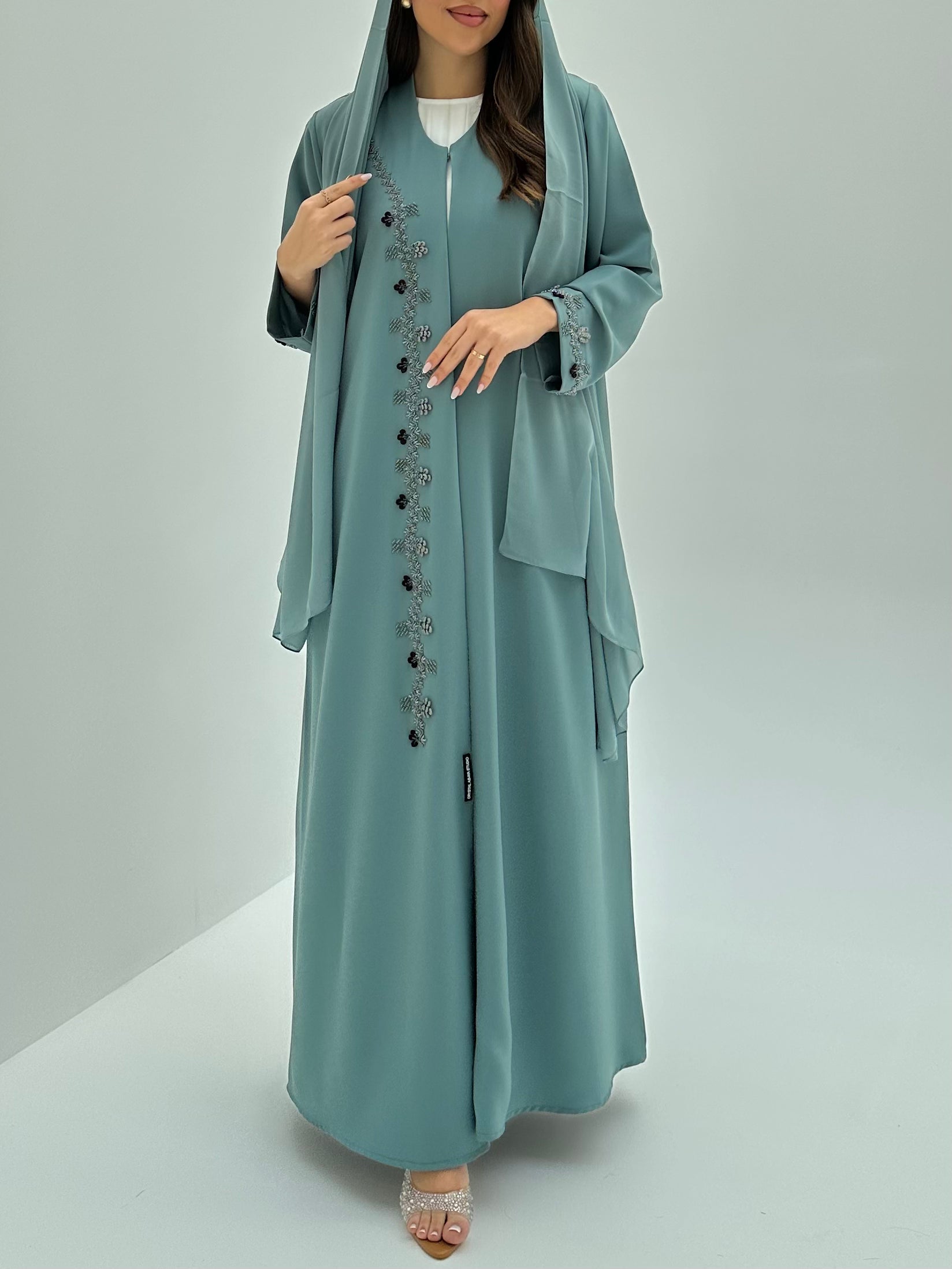C 1819 Teal Beaded Abaya