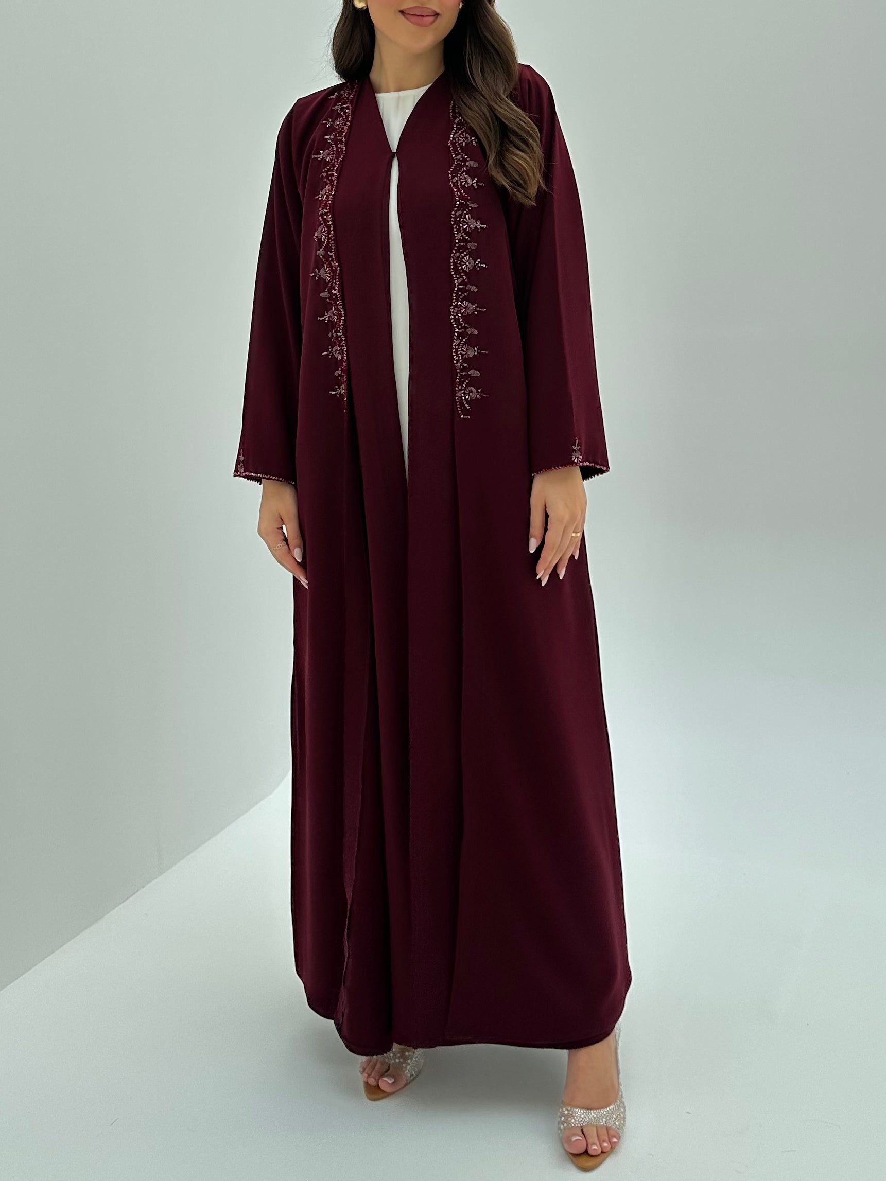 C 1820 Dark Maroon Beaded Abaya