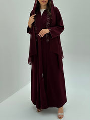 C 1820 Dark Maroon Beaded Abaya