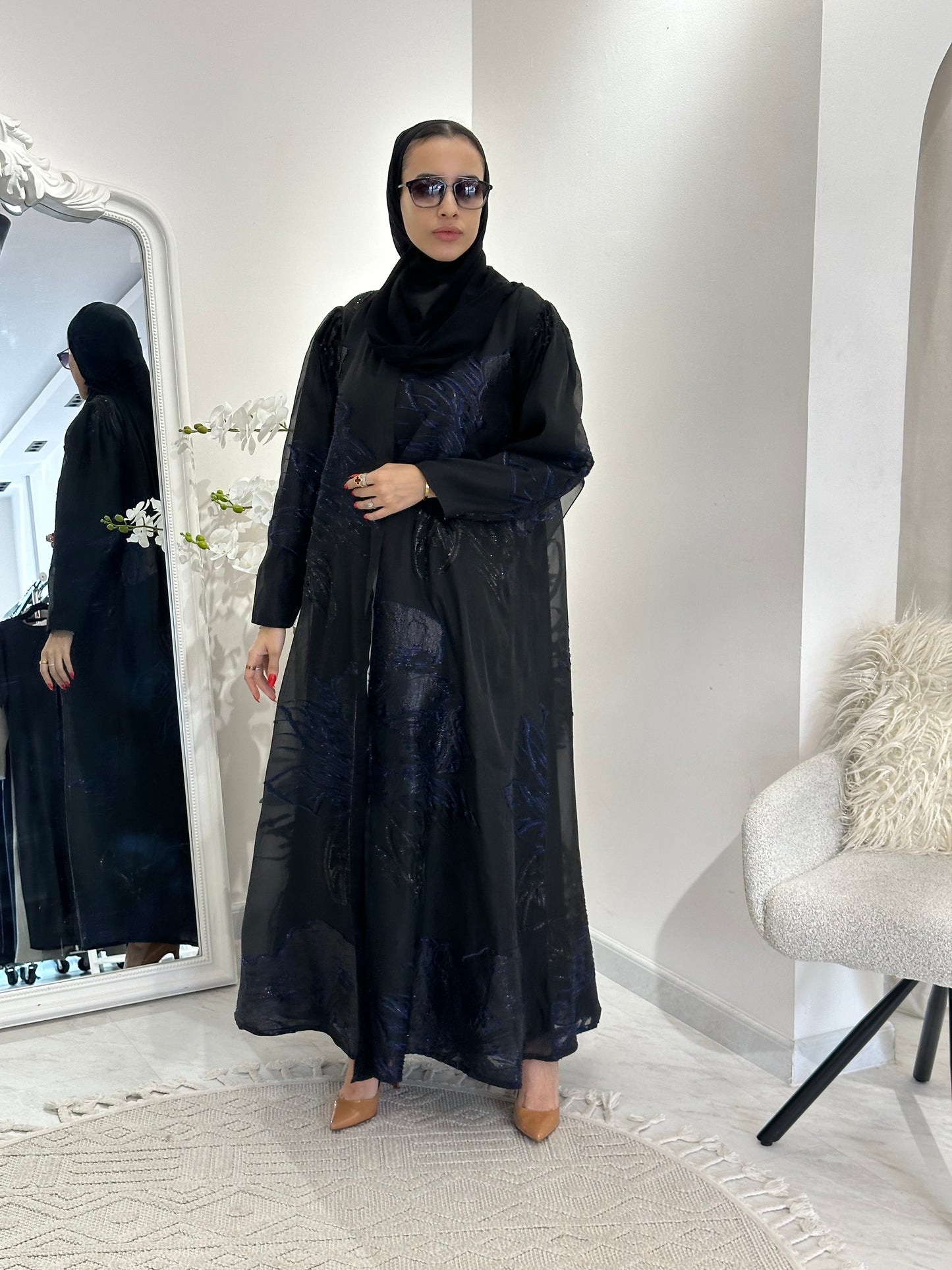 C 0345-02 Blue Organza Abaya