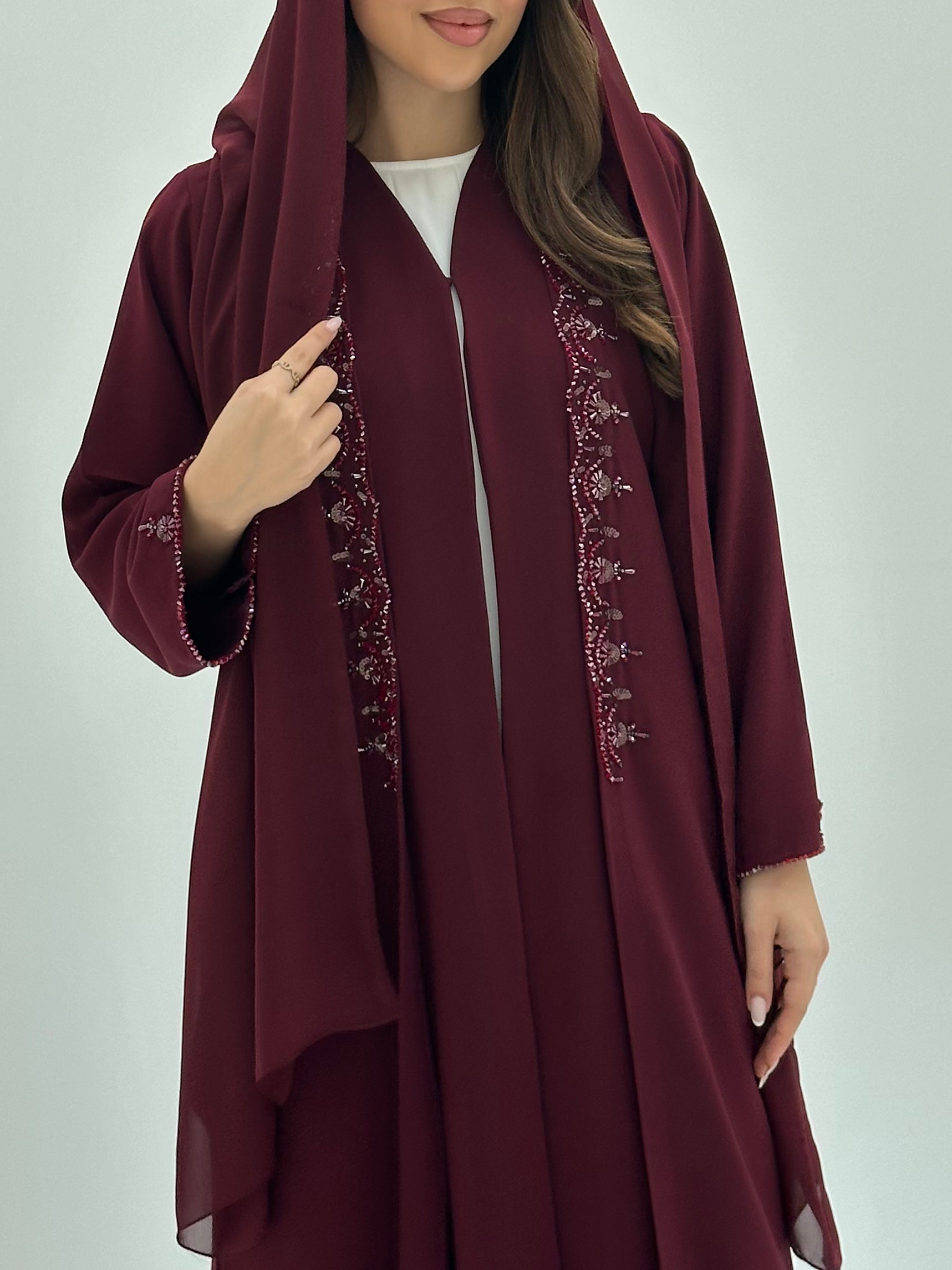 C 1820 Dark Maroon Beaded Abaya