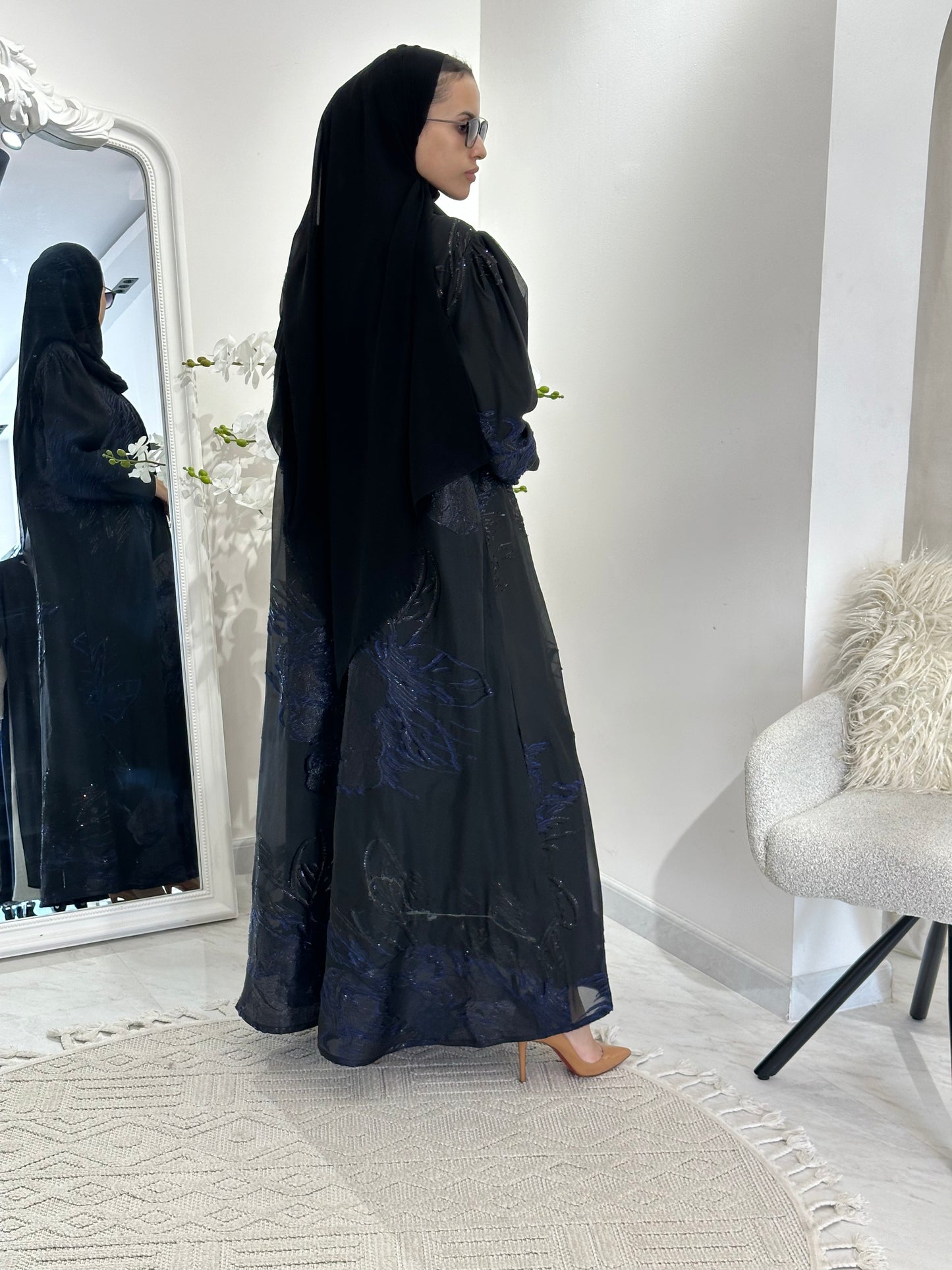 C 0345-02 Blue Organza Abaya