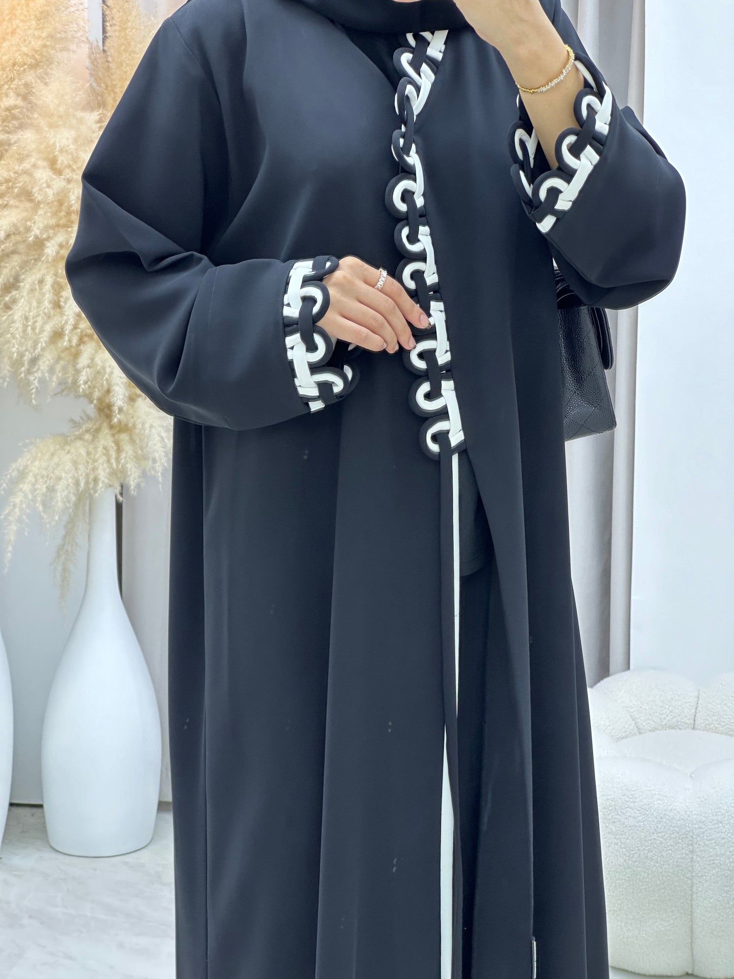 C 0162 White Black Abaya