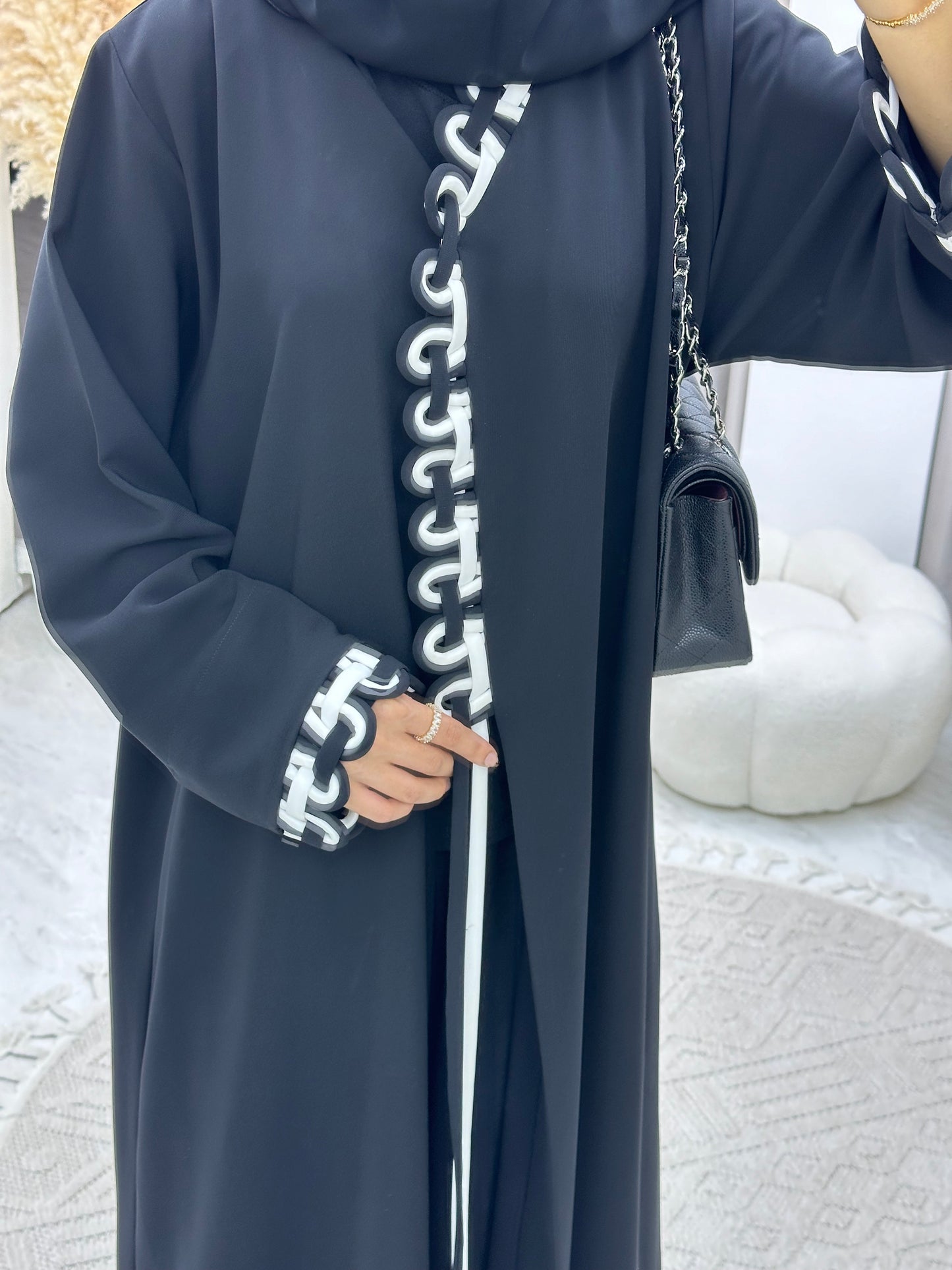 C 0162 White Black Abaya