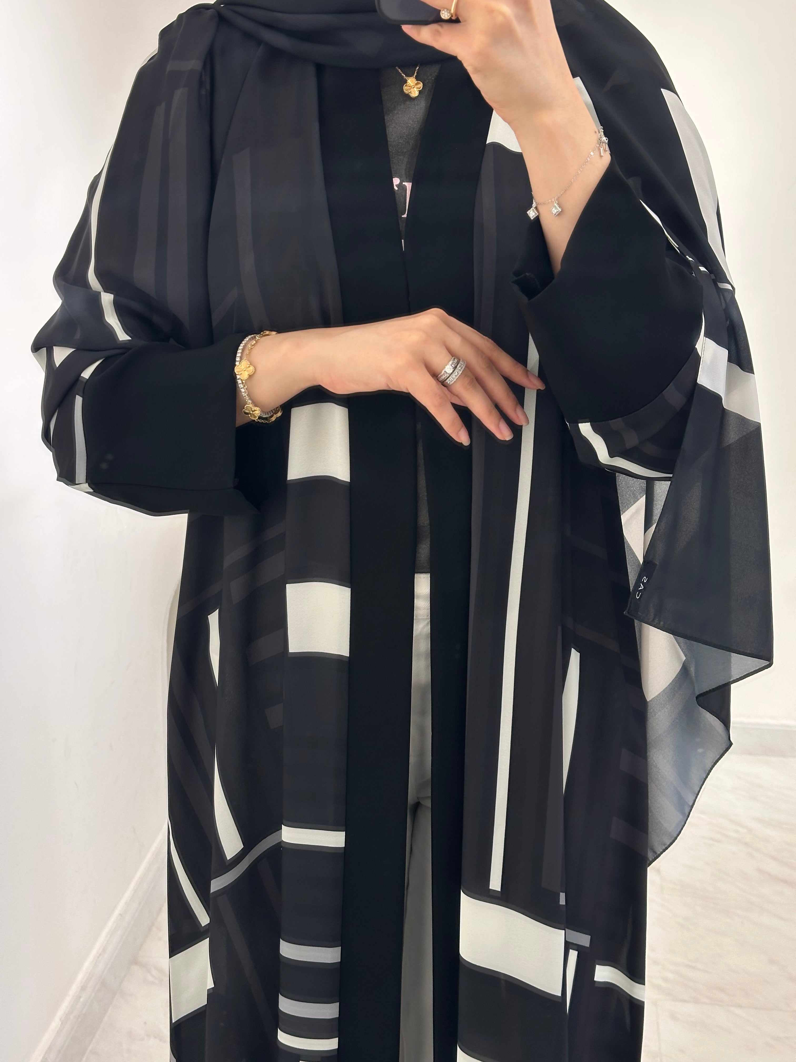 C 1547 Dark Grey Printed Abaya