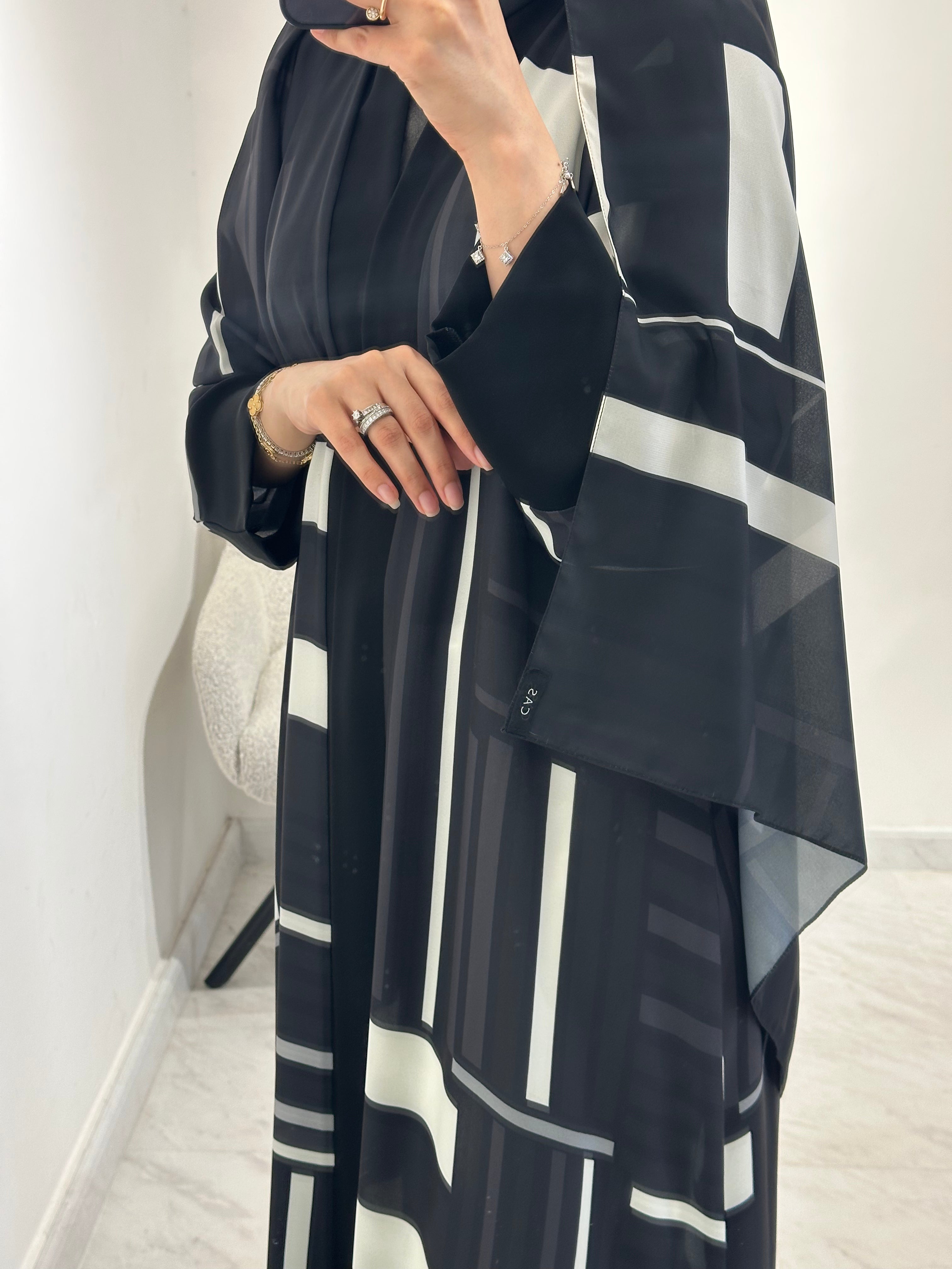 C 1547 Dark Grey Printed Abaya