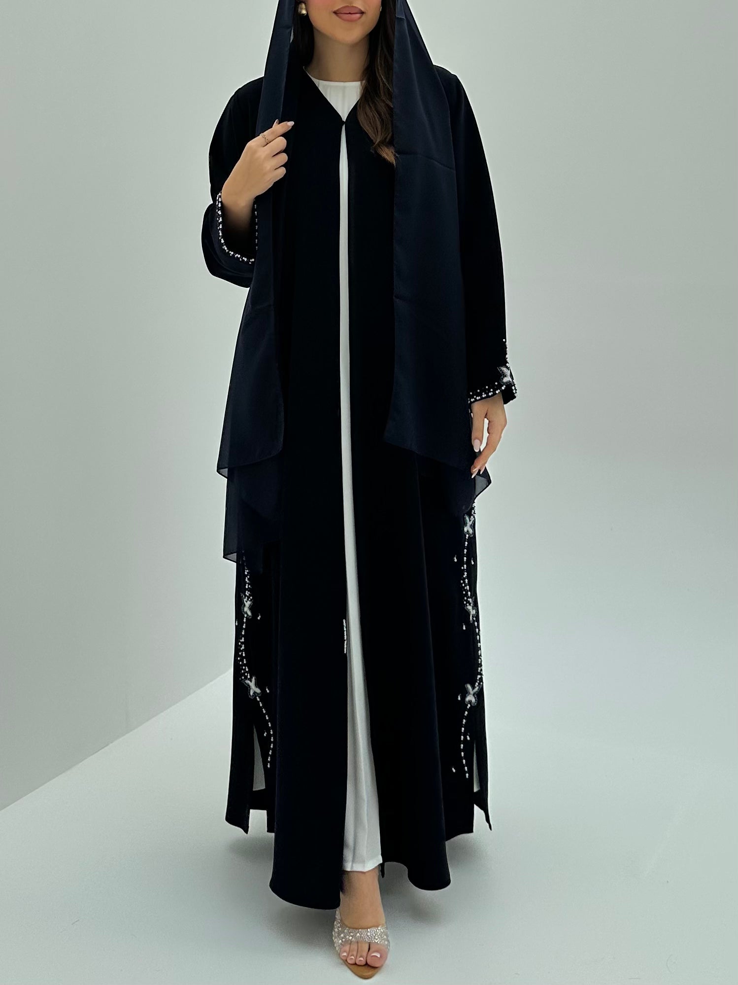 C 1822 Midnight Blue Beaded Abaya