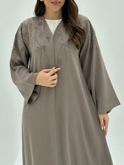C 1823 Light Taupe Embroidered Abaya