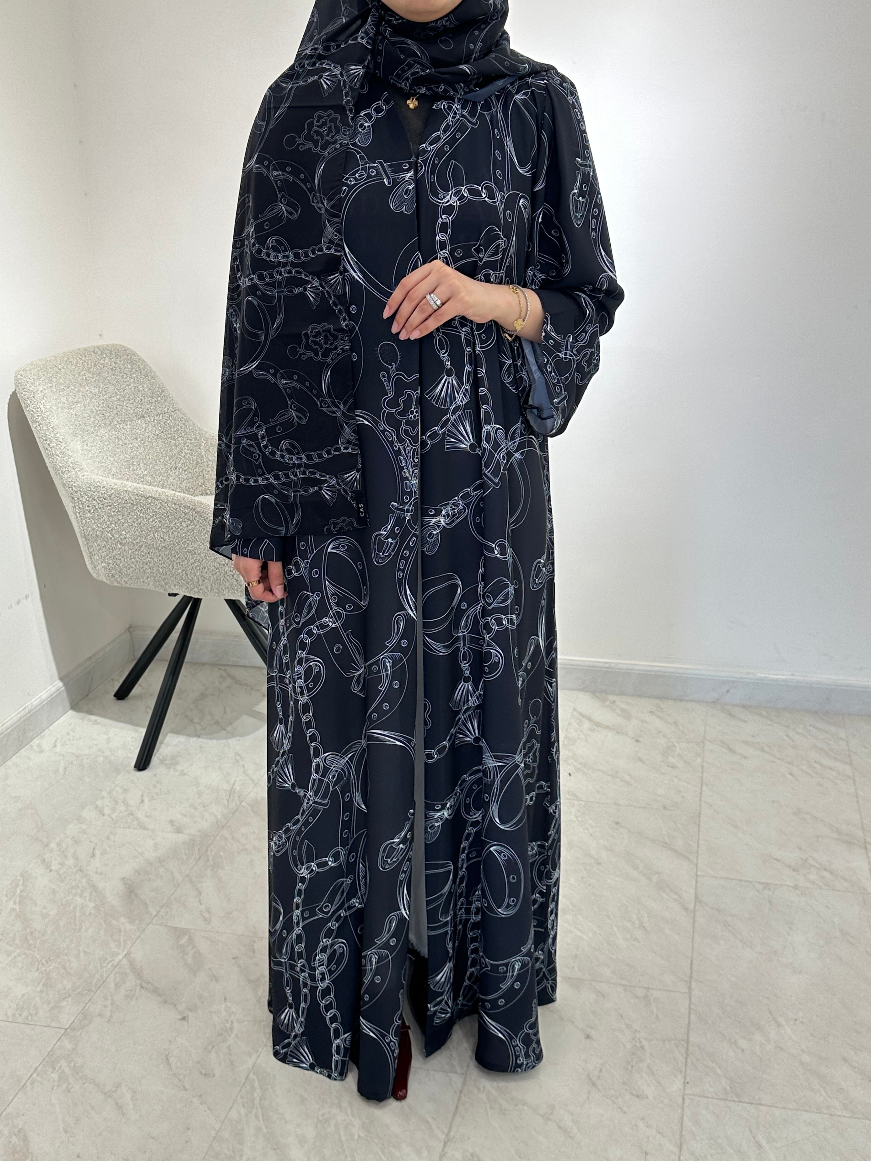C 1549 Black Chiffon Printed Abaya