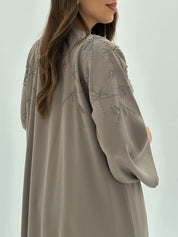 C 1823 Light Taupe Embroidered Abaya