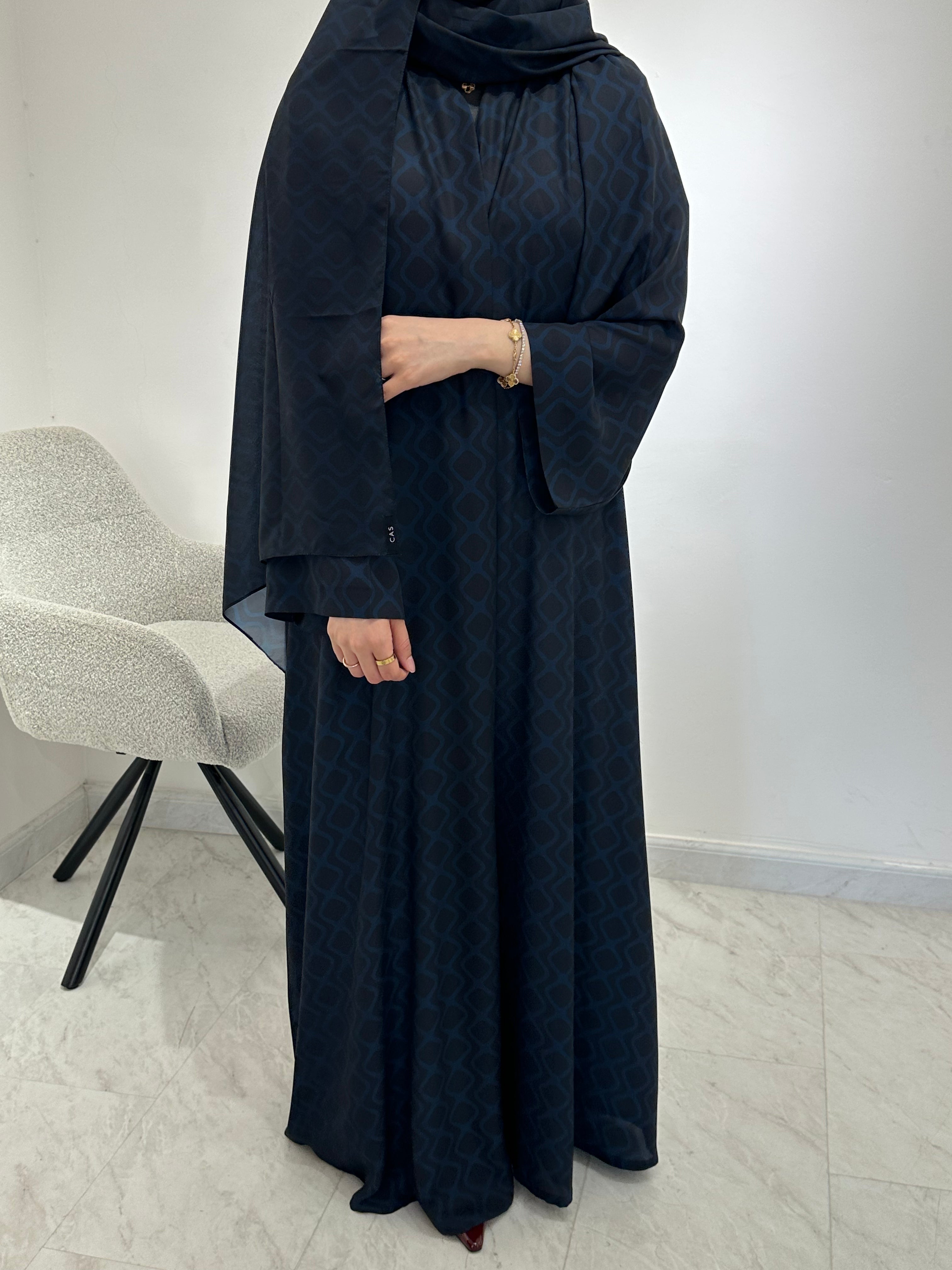 C 1550 Blue Black Printed Abaya