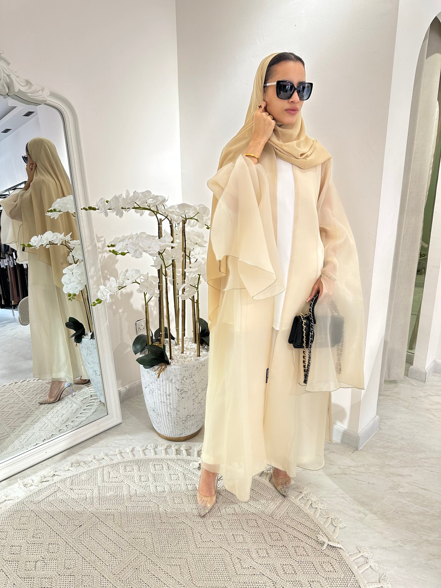 C RTW Beige Summer Organza Eid Abaya