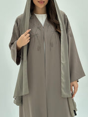 C 1823 Light Taupe Embroidered Abaya