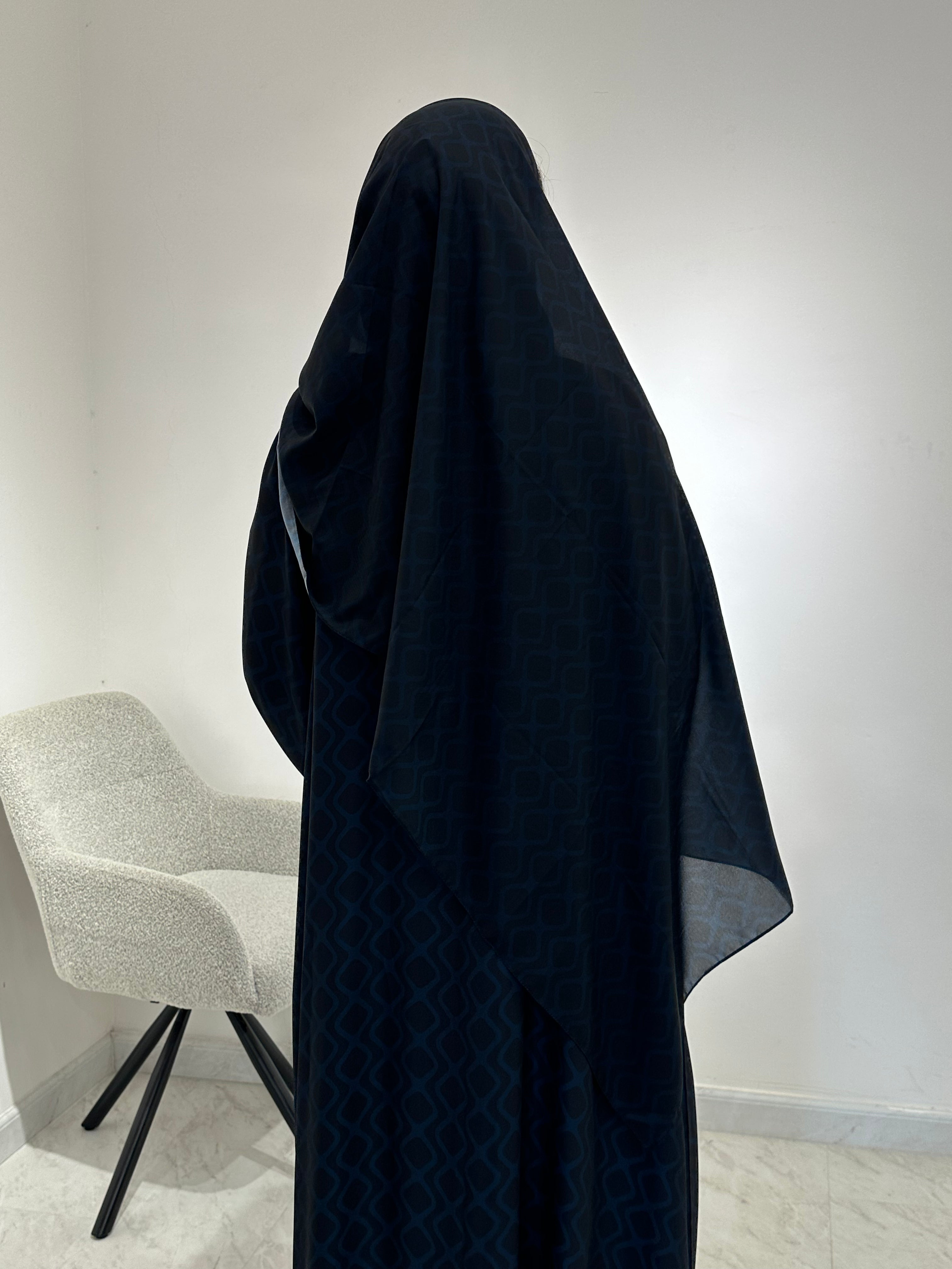 C 1550 Blue Black Printed Abaya