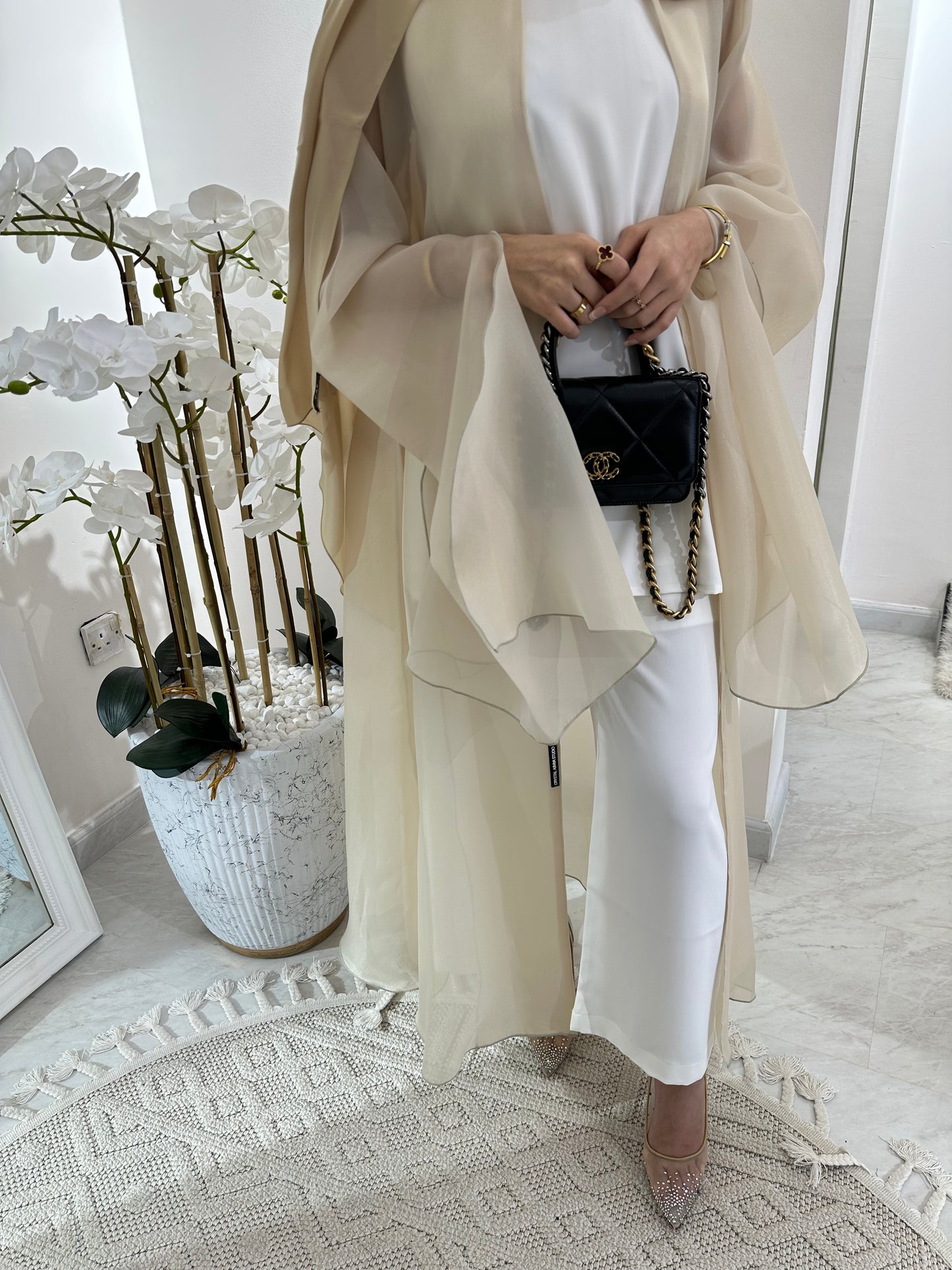 C RTW Beige Summer Organza Eid Abaya