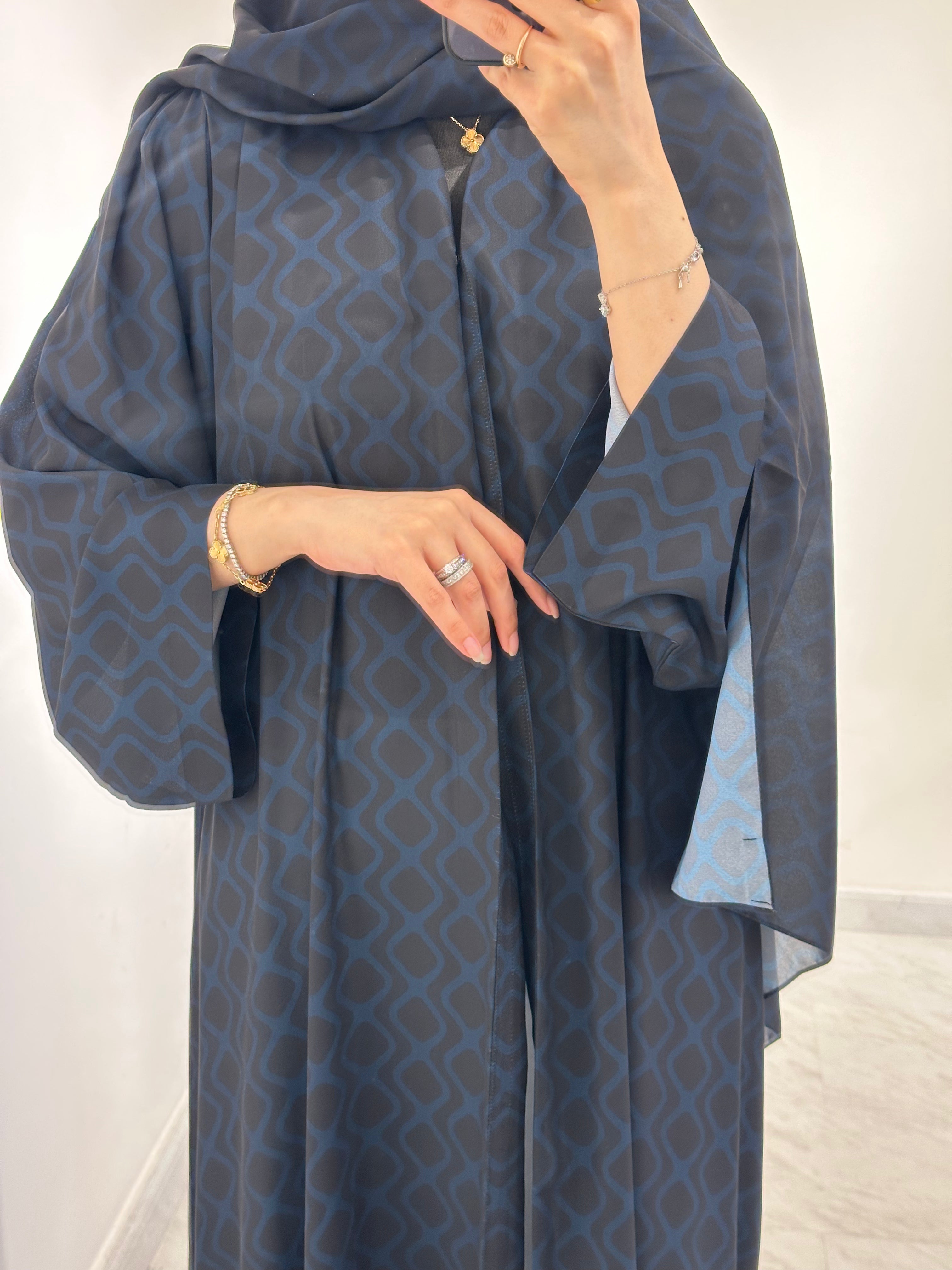 C 1550 Blue Black Printed Abaya