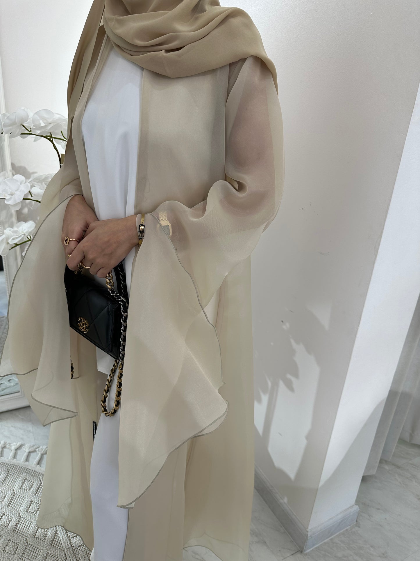 C RTW Beige Summer Organza Eid Abaya