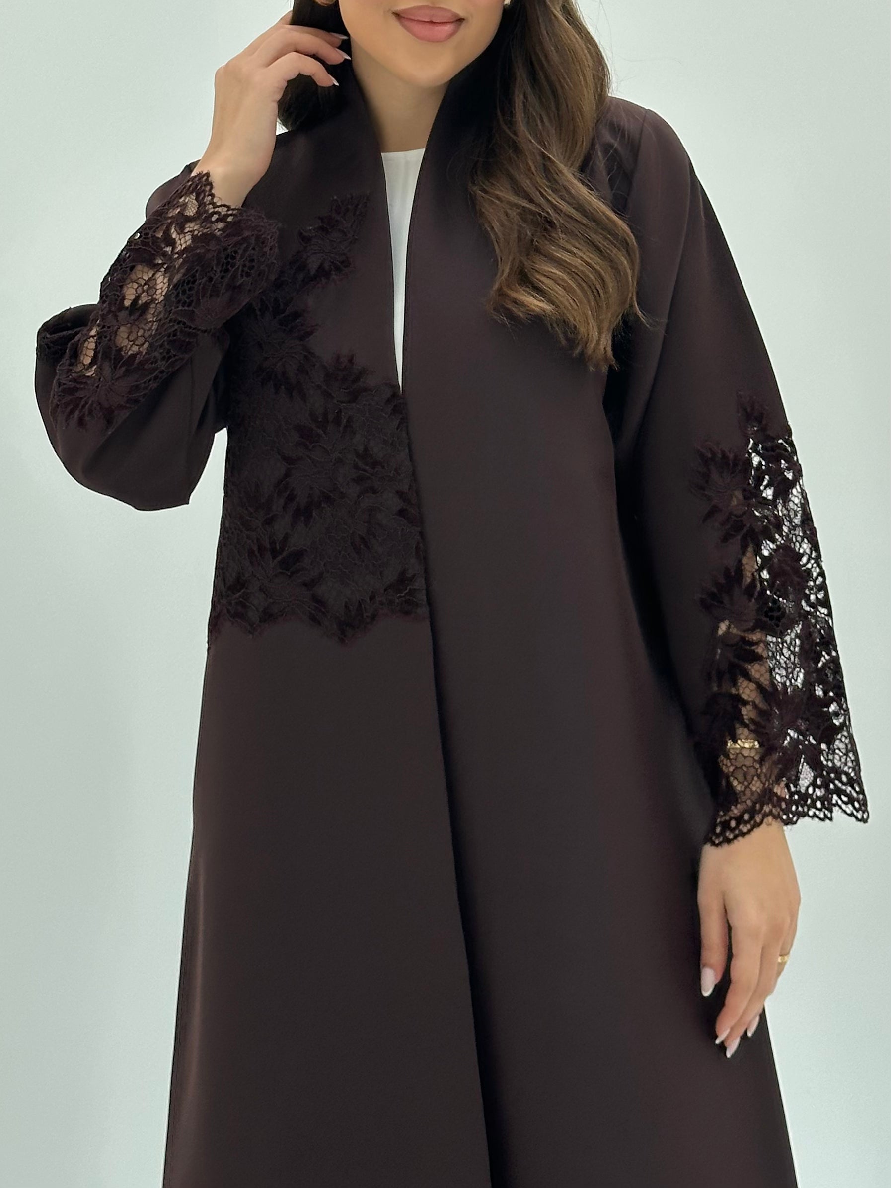 C 1795 Brown Dantel Abaya