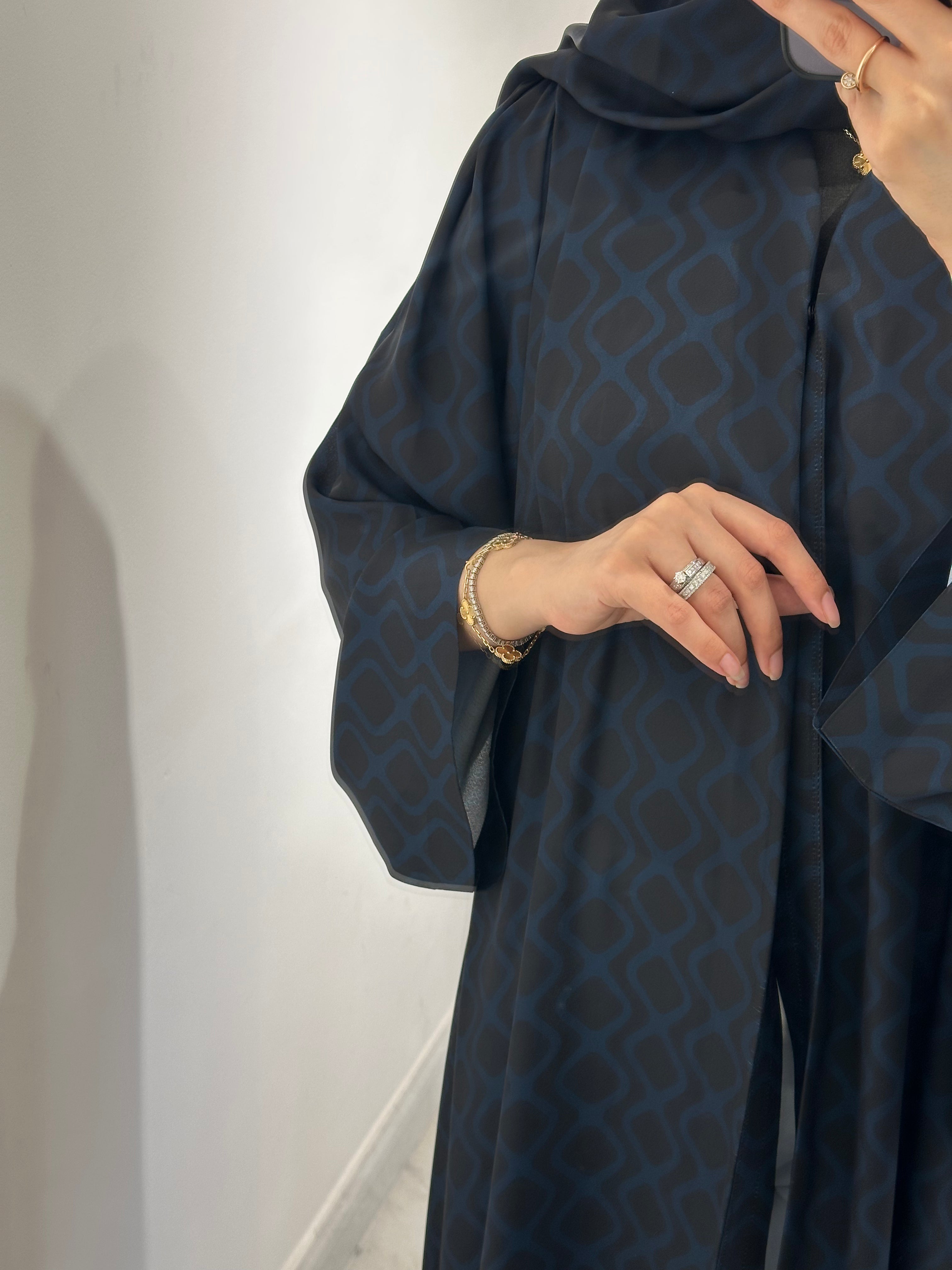 C 1550 Blue Black Printed Abaya