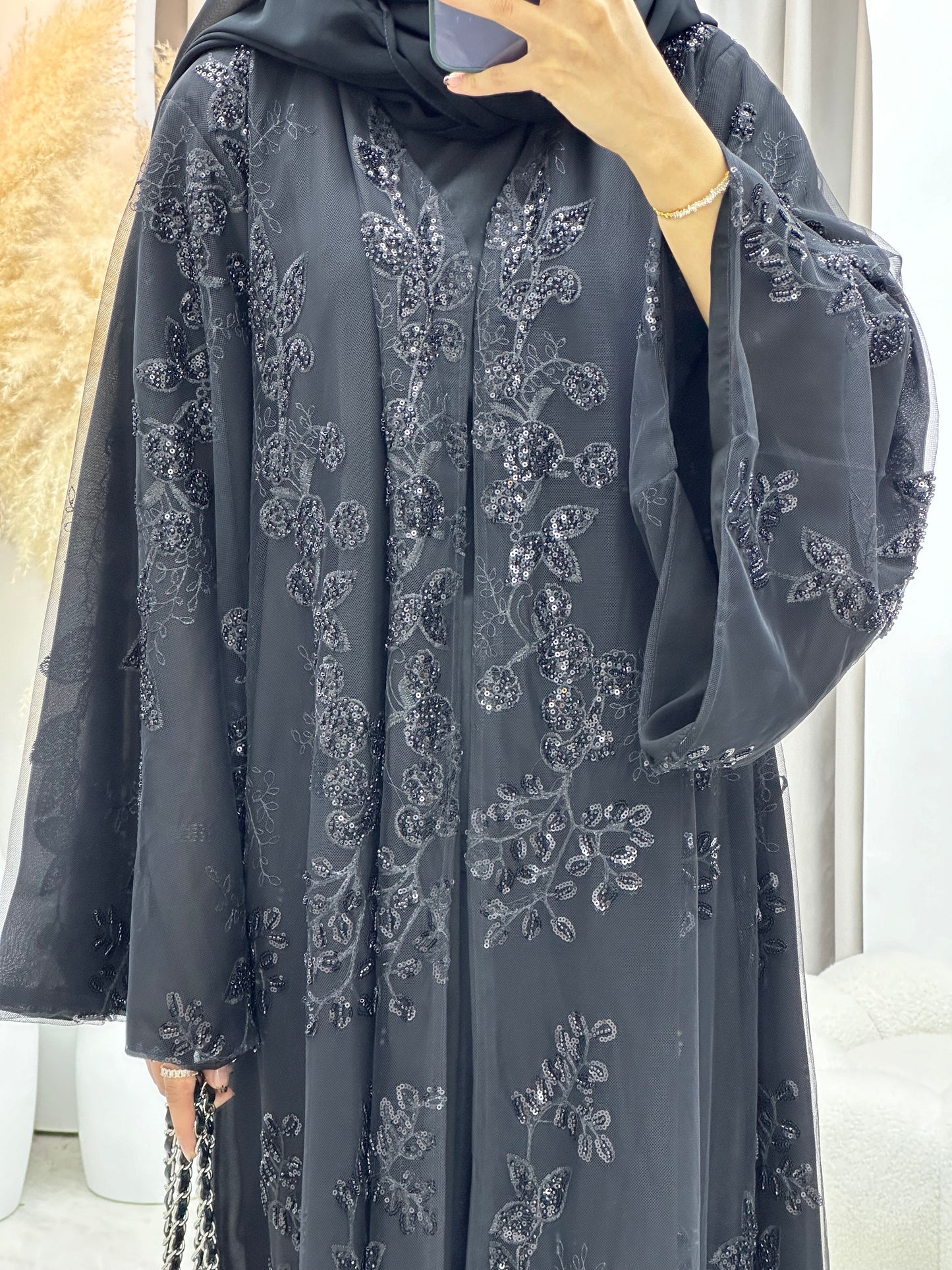 C 0164 Dantel Black Abaya