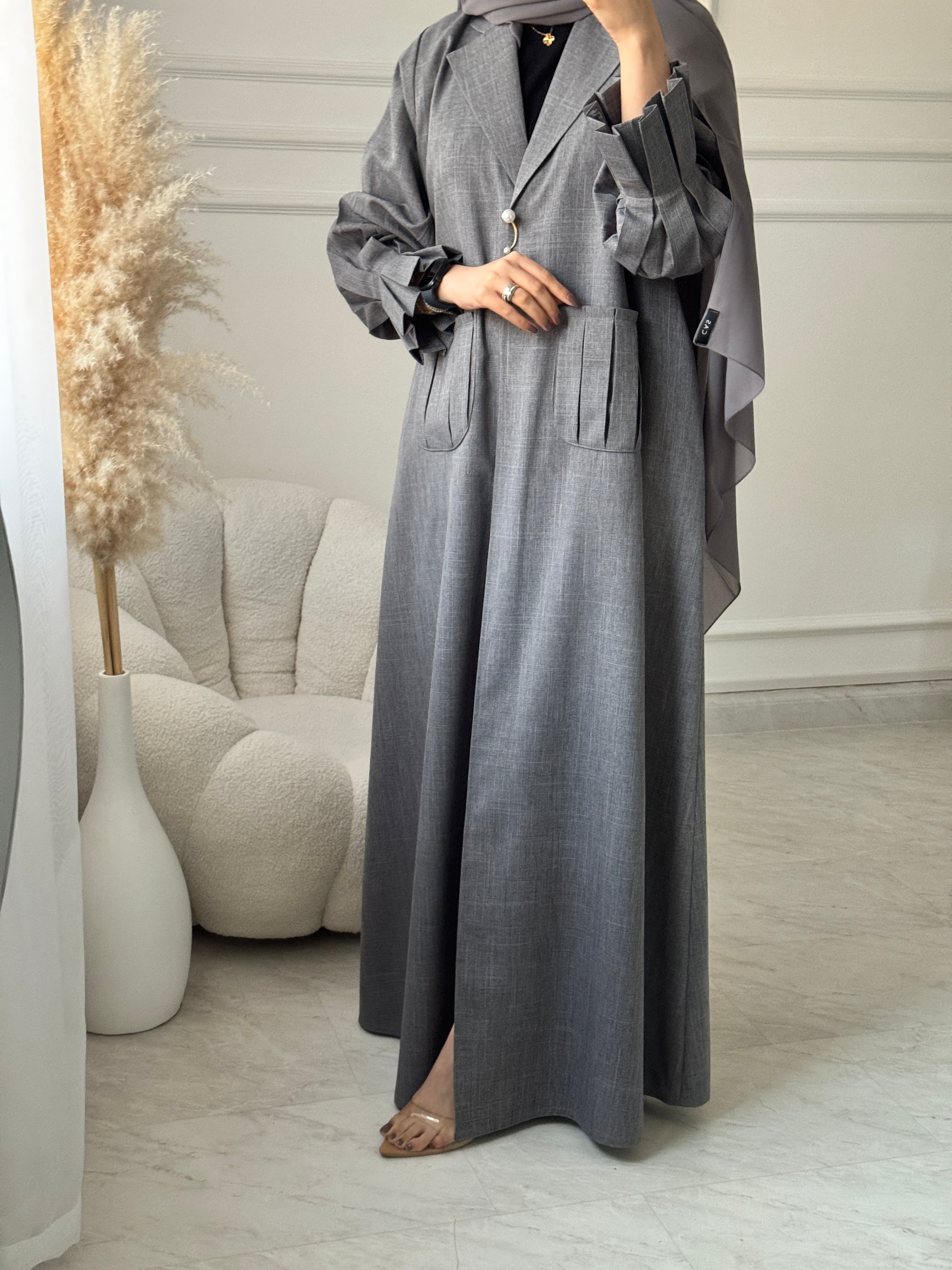 C 1472 Grey Coat Abaya