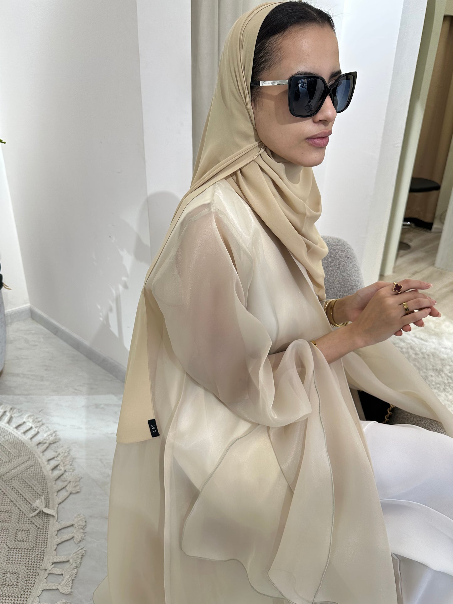 C RTW Beige Summer Organza Eid Abaya