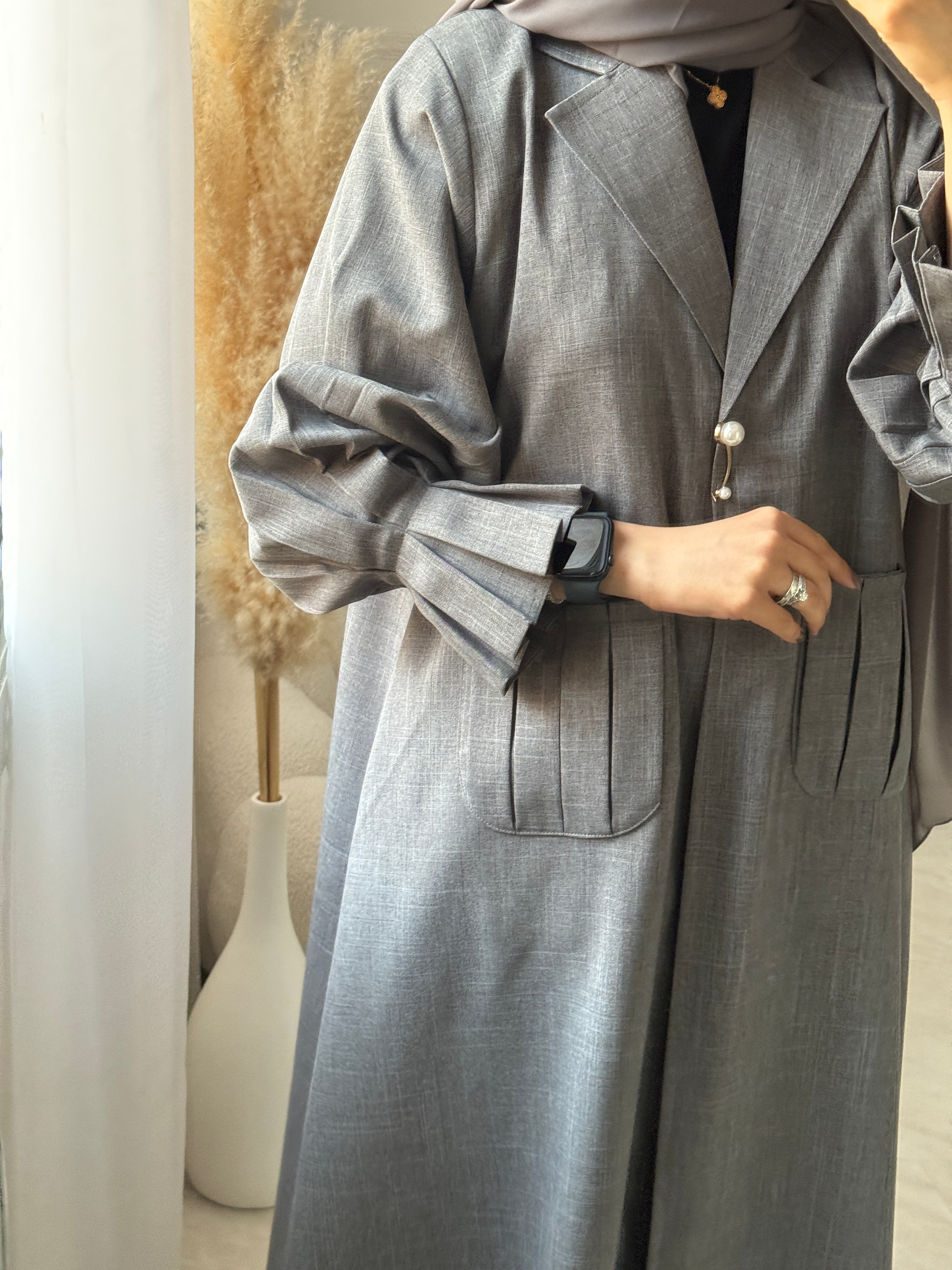 C 1472 Grey Coat Abaya