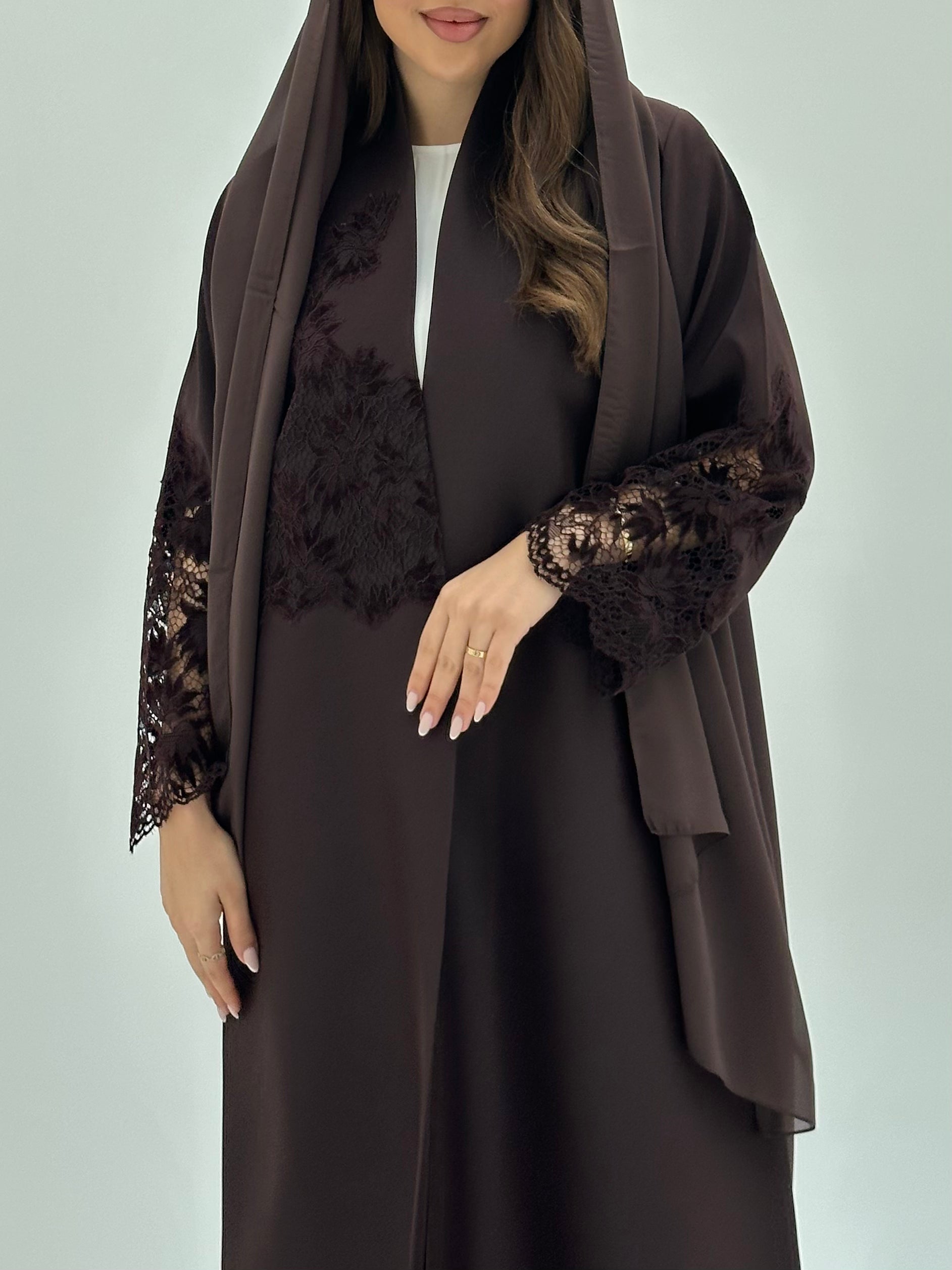 C 1795 Brown Dantel Abaya