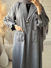 C 1472 Grey Coat Abaya