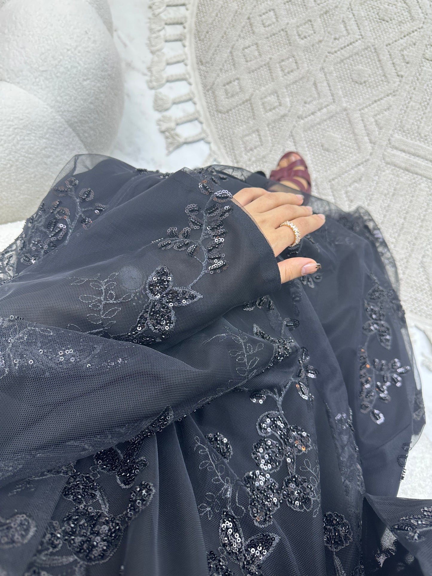 C 0164 Dantel Black Abaya