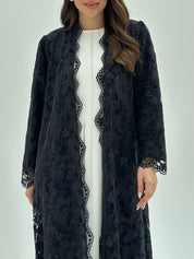 C 1796-01 Dark Grey Dantel Abaya