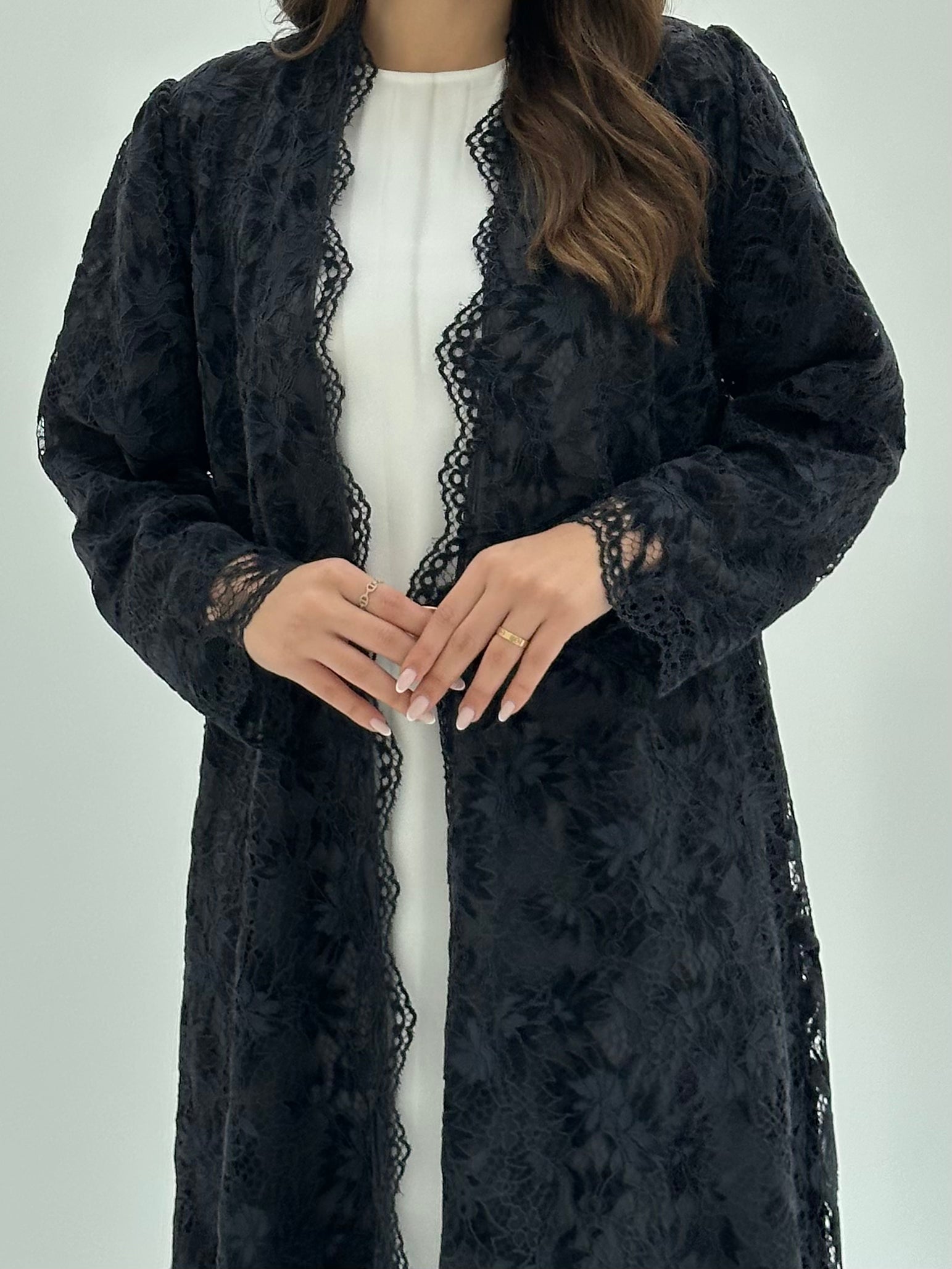 C 1796-01 Dark Grey Dantel Abaya