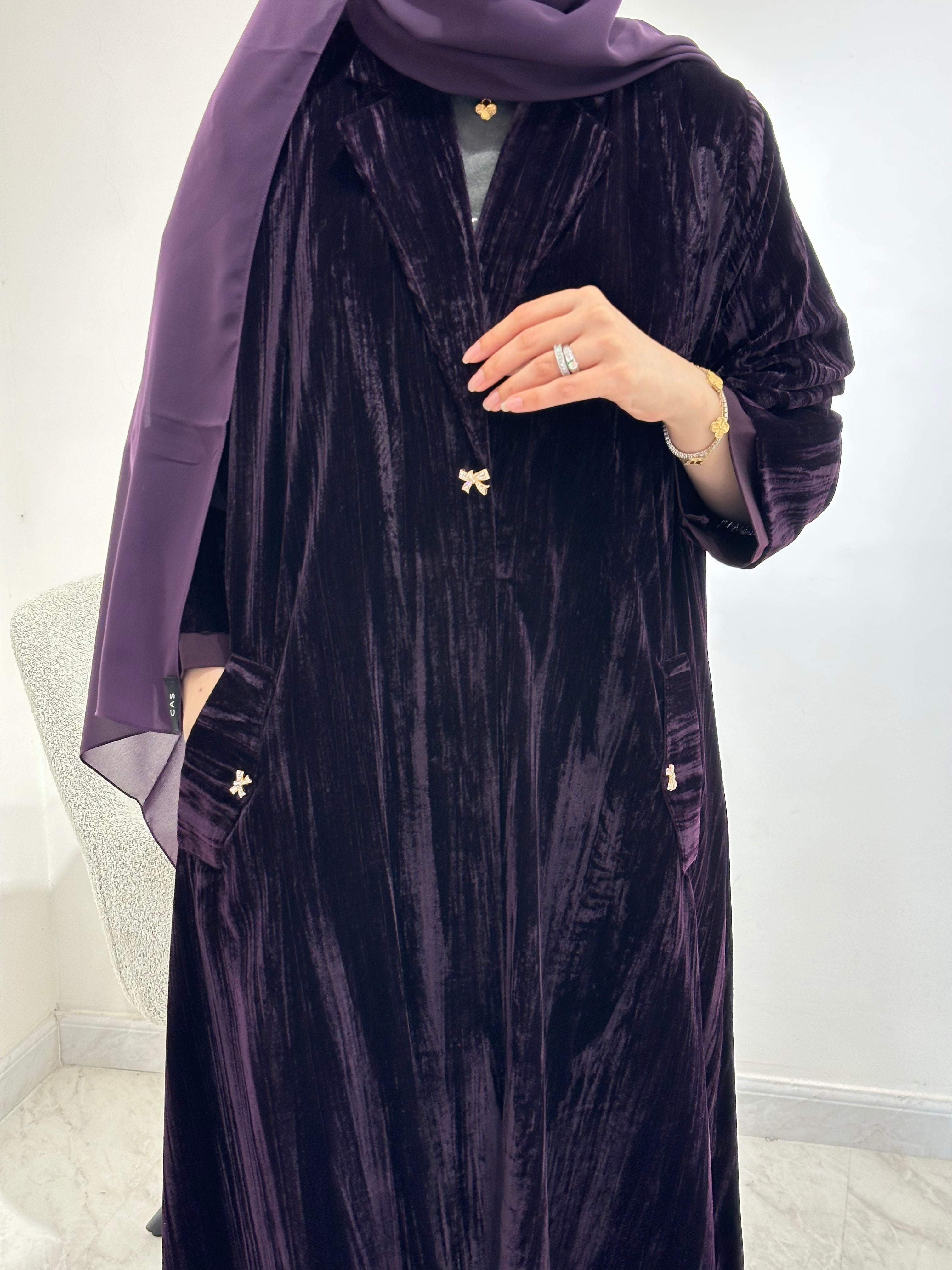 C 1545-02 Dark Purple Velvet Abaya