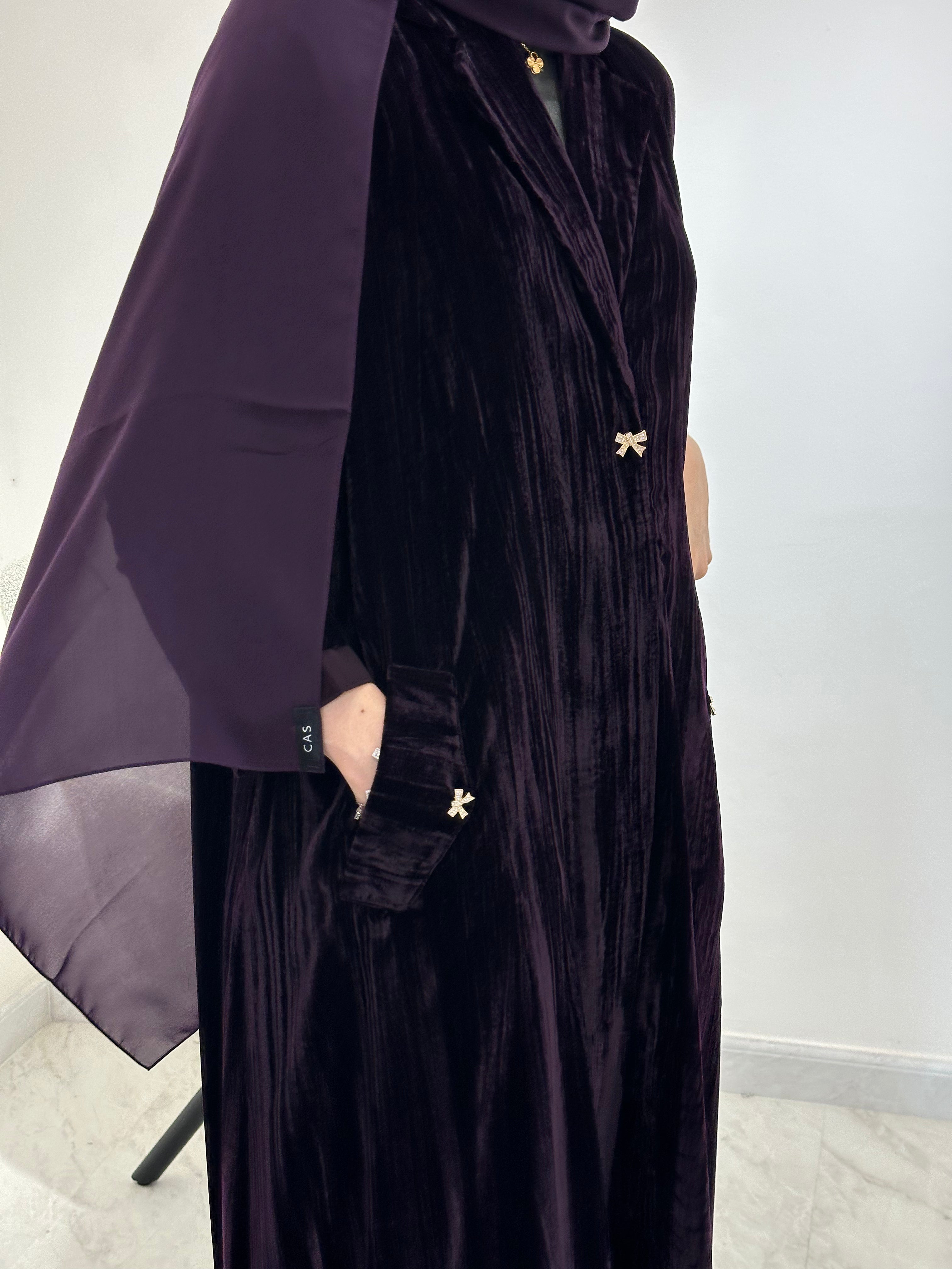 C 1545-02 Dark Purple Velvet Abaya
