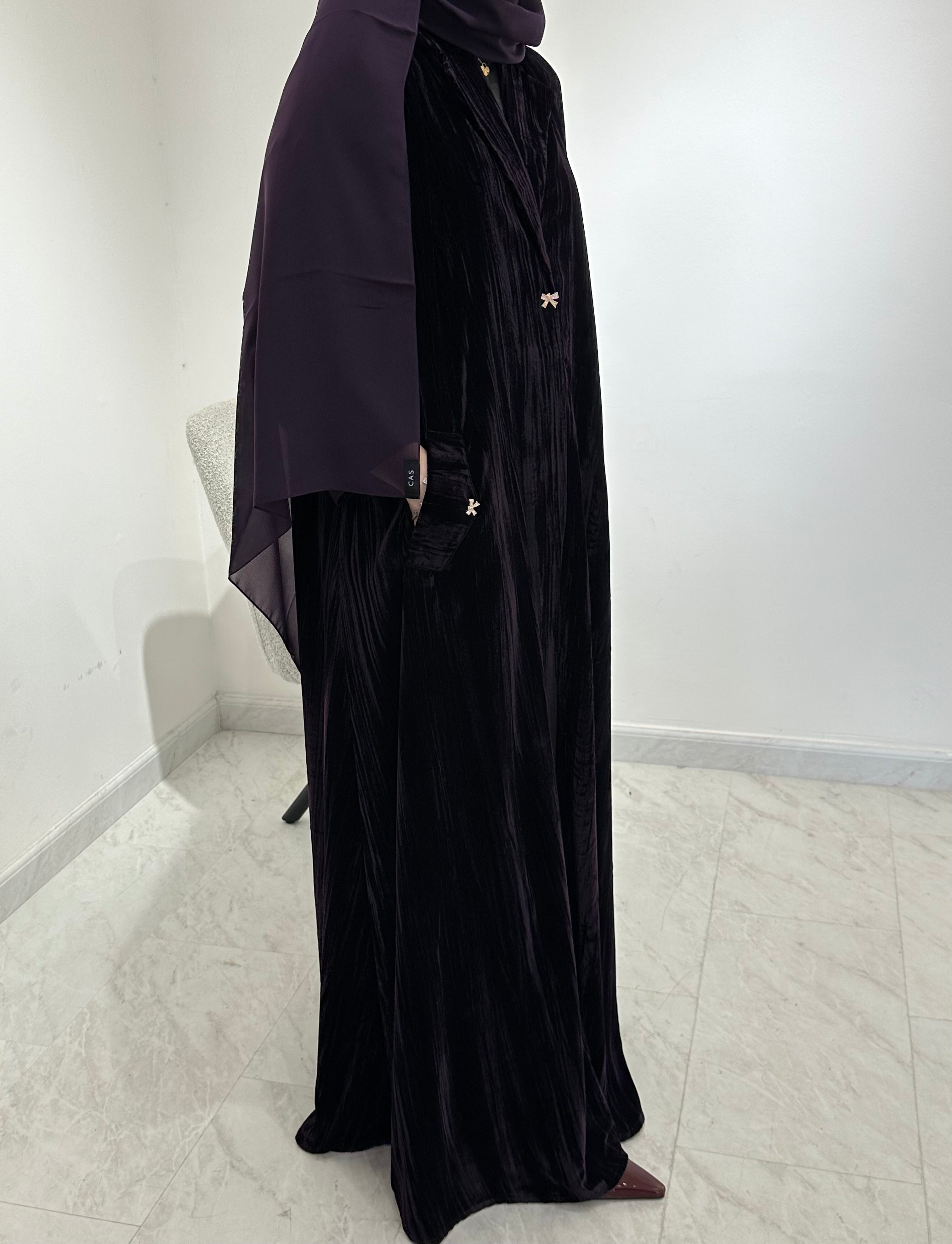 C 1545-02 Dark Purple Velvet Abaya