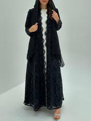 C 1796-01 Dark Grey Dantel Abaya