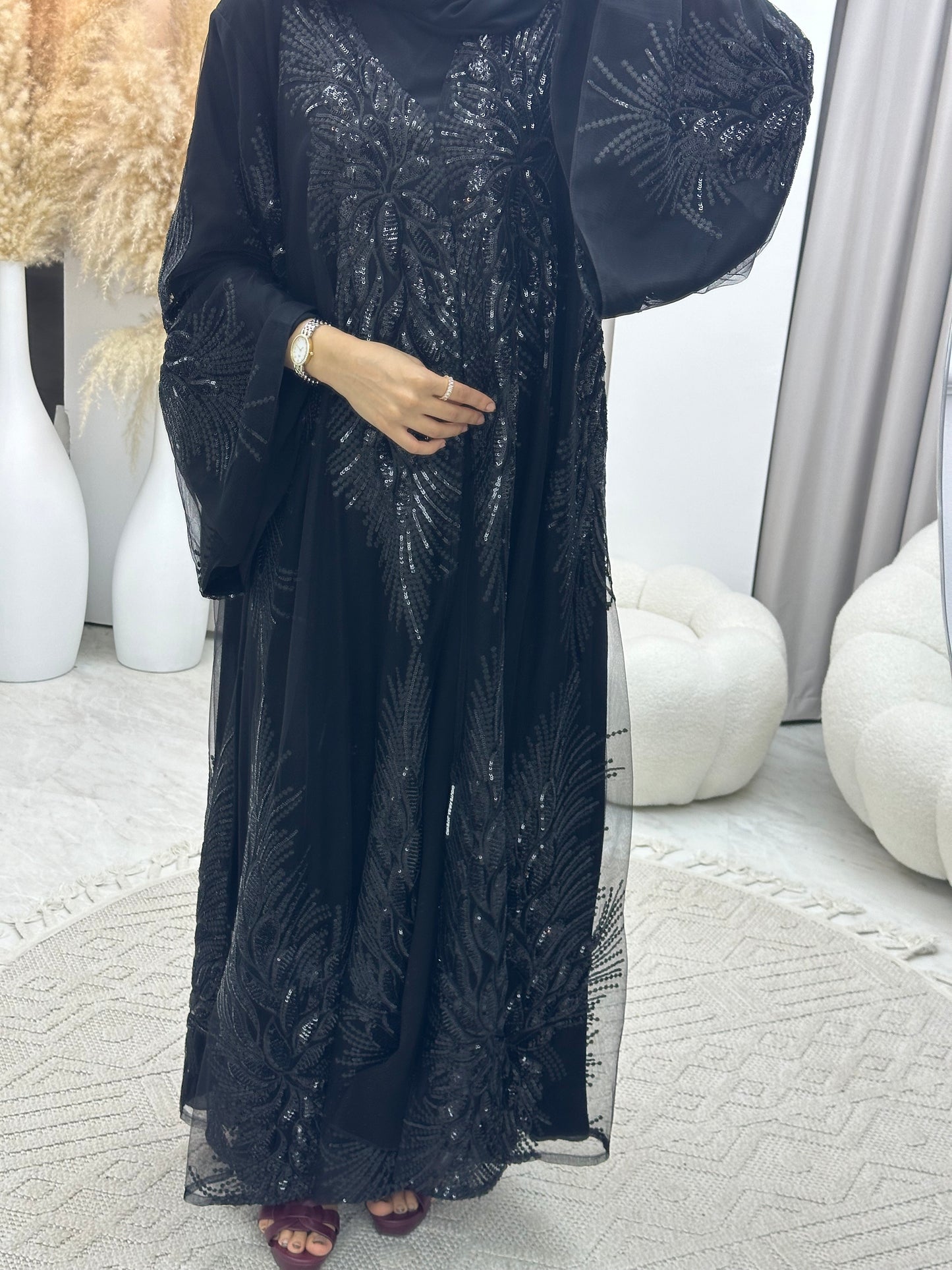 C 0165 Dantel Black Abaya