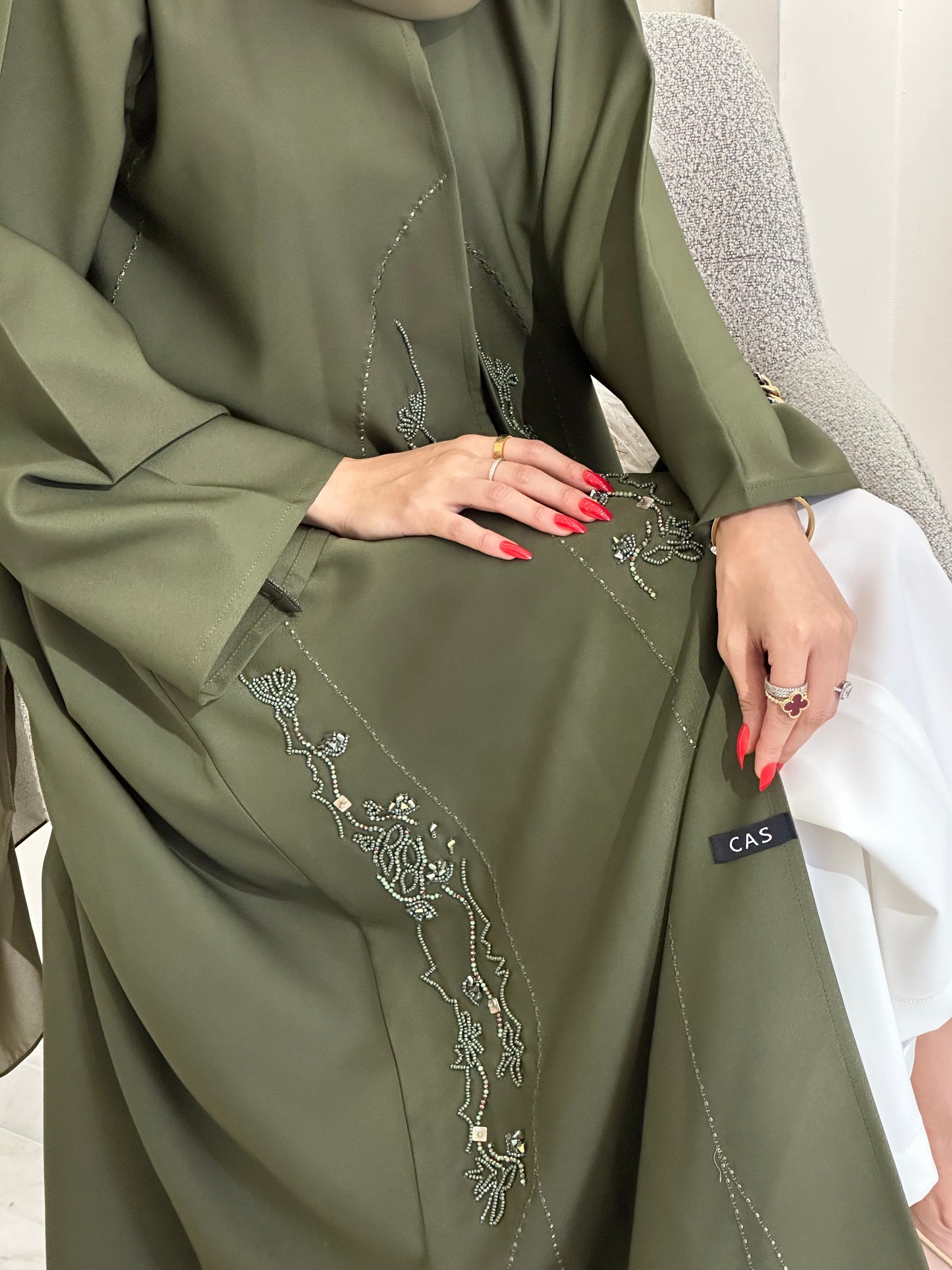 C 0353 Olive Beaded Abaya