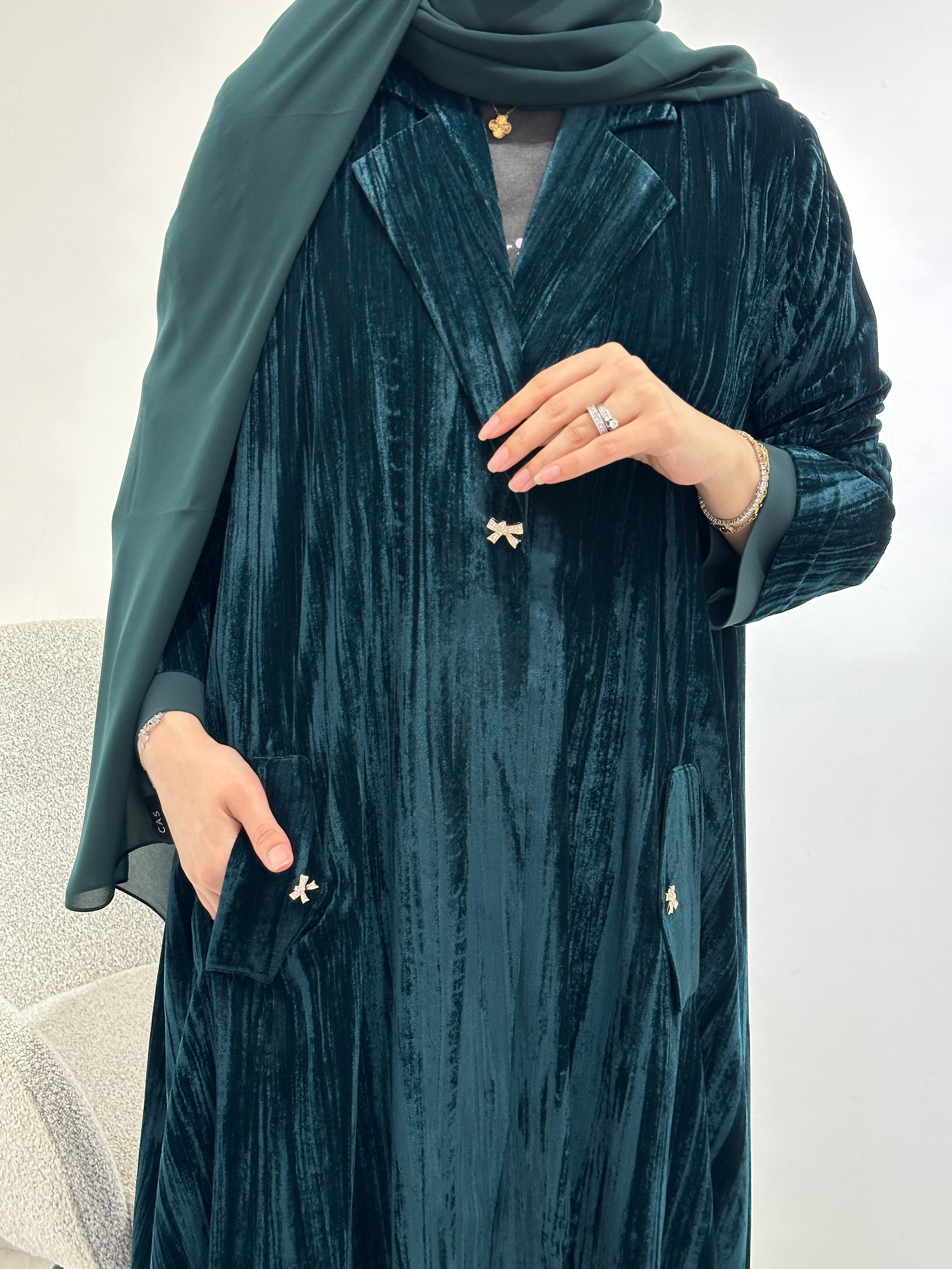 C 1545-03 Teal Velvet Abaya