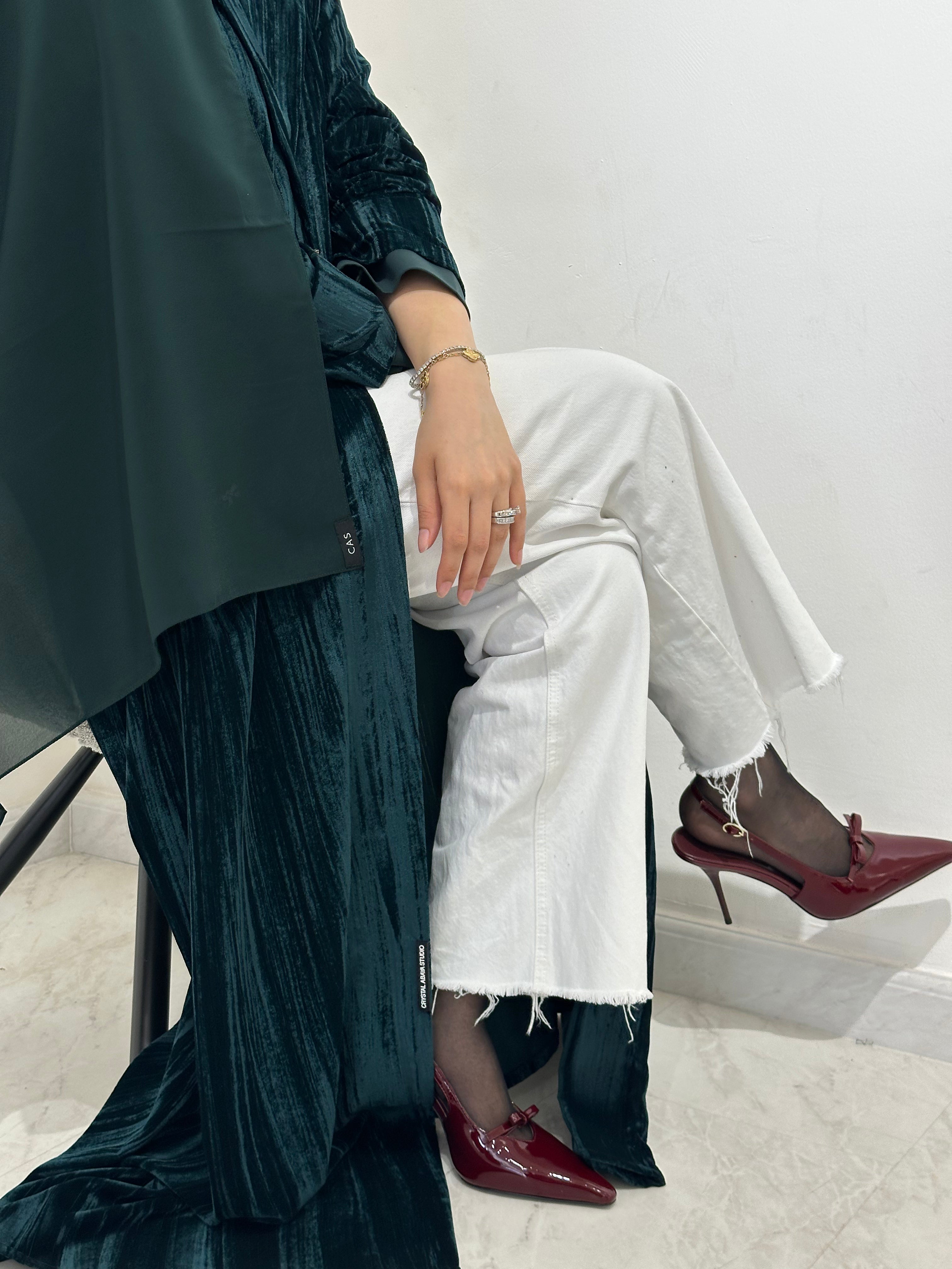 C 1545-03 Teal Velvet Abaya