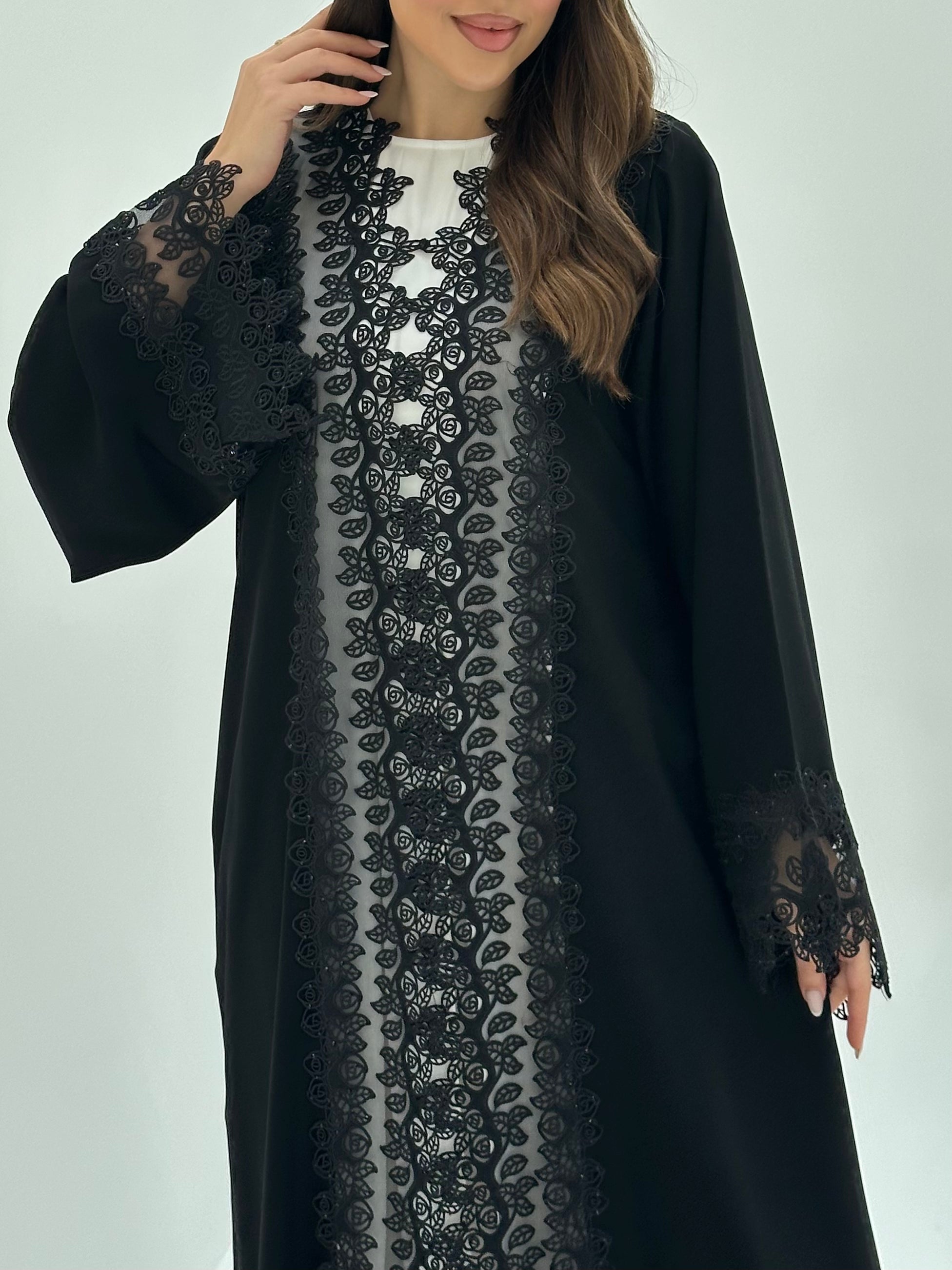 C 1798 Black Rose Lace Abaya