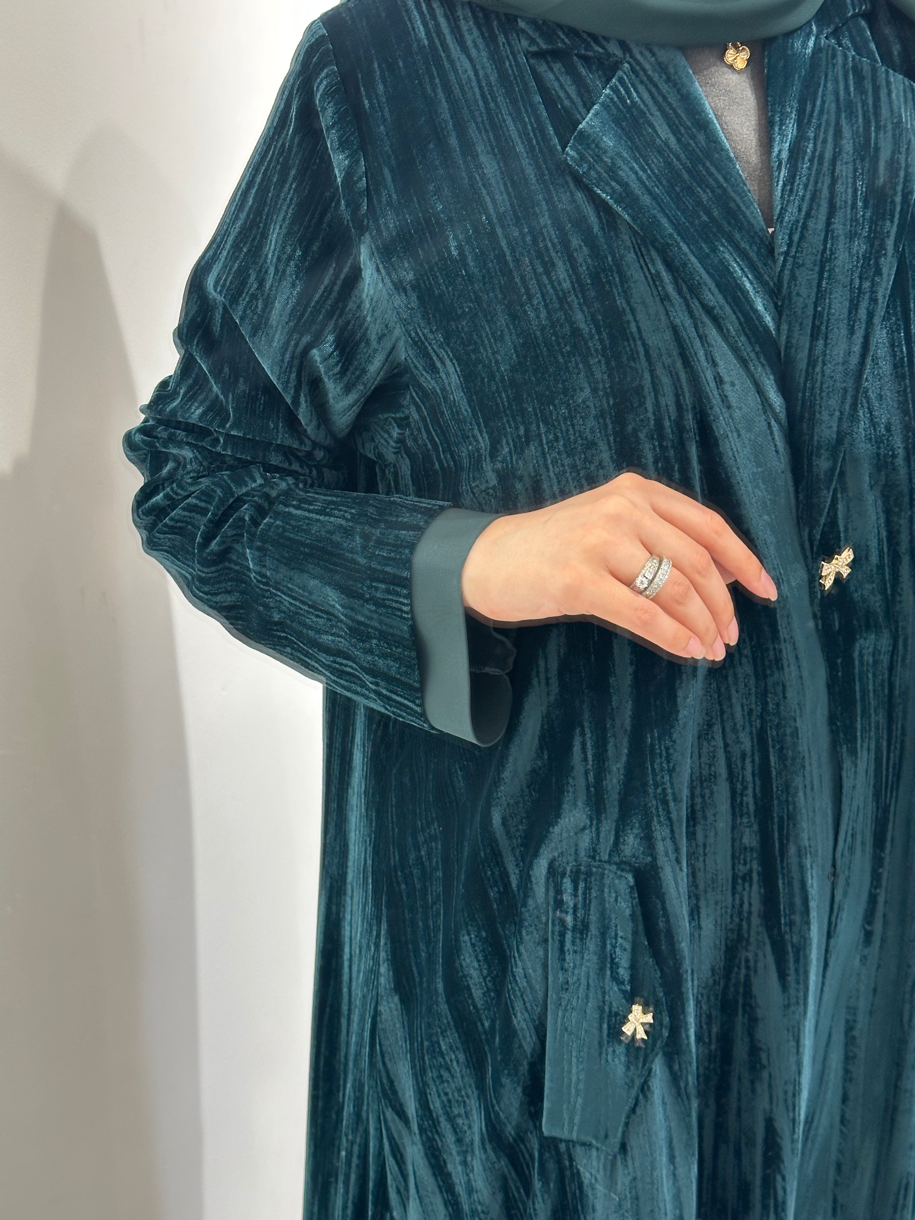 C 1545-03 Teal Velvet Abaya