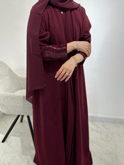 C 1551 Burgundy Beaded Abaya