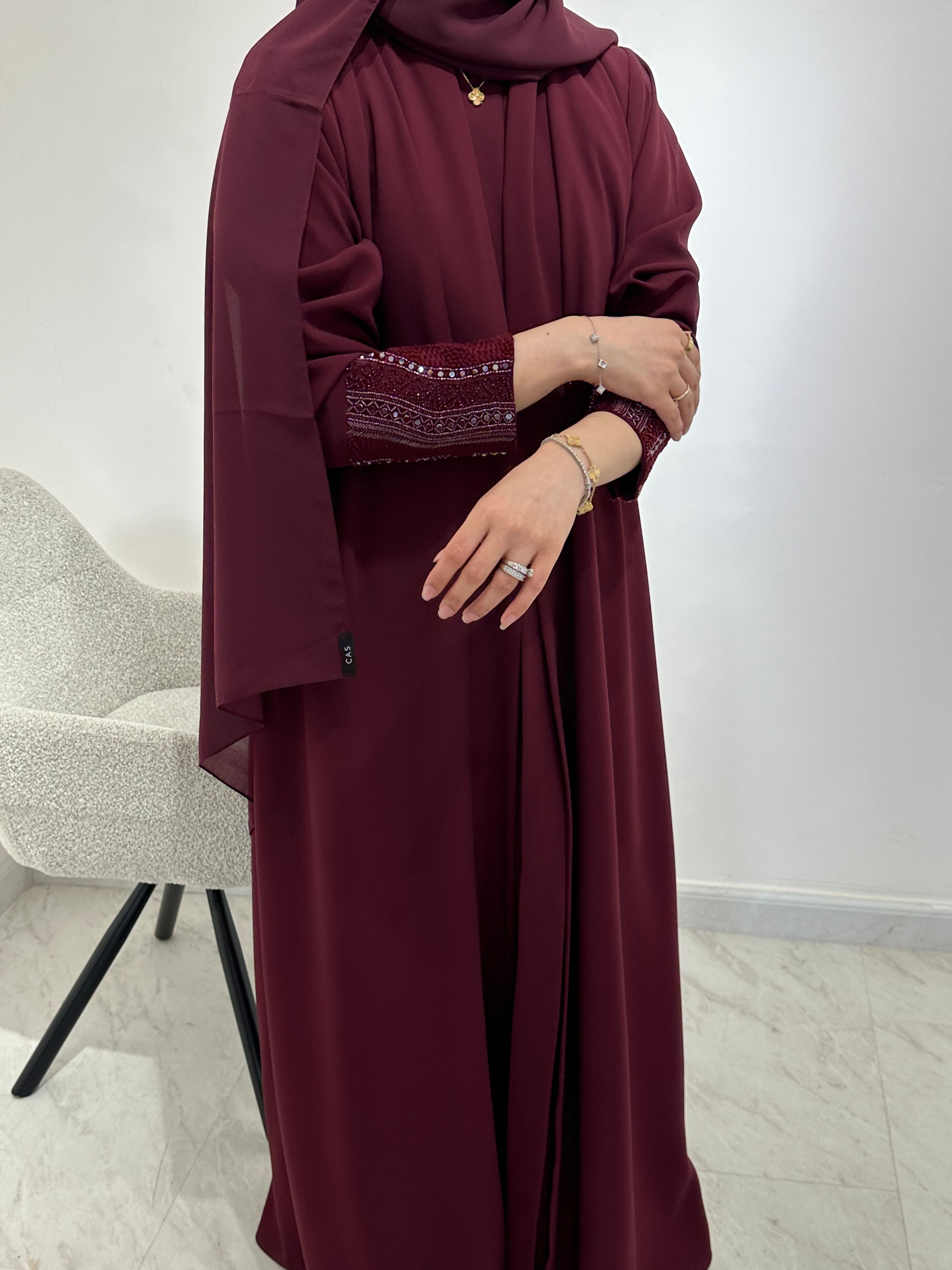 C 1551 Burgundy Beaded Abaya