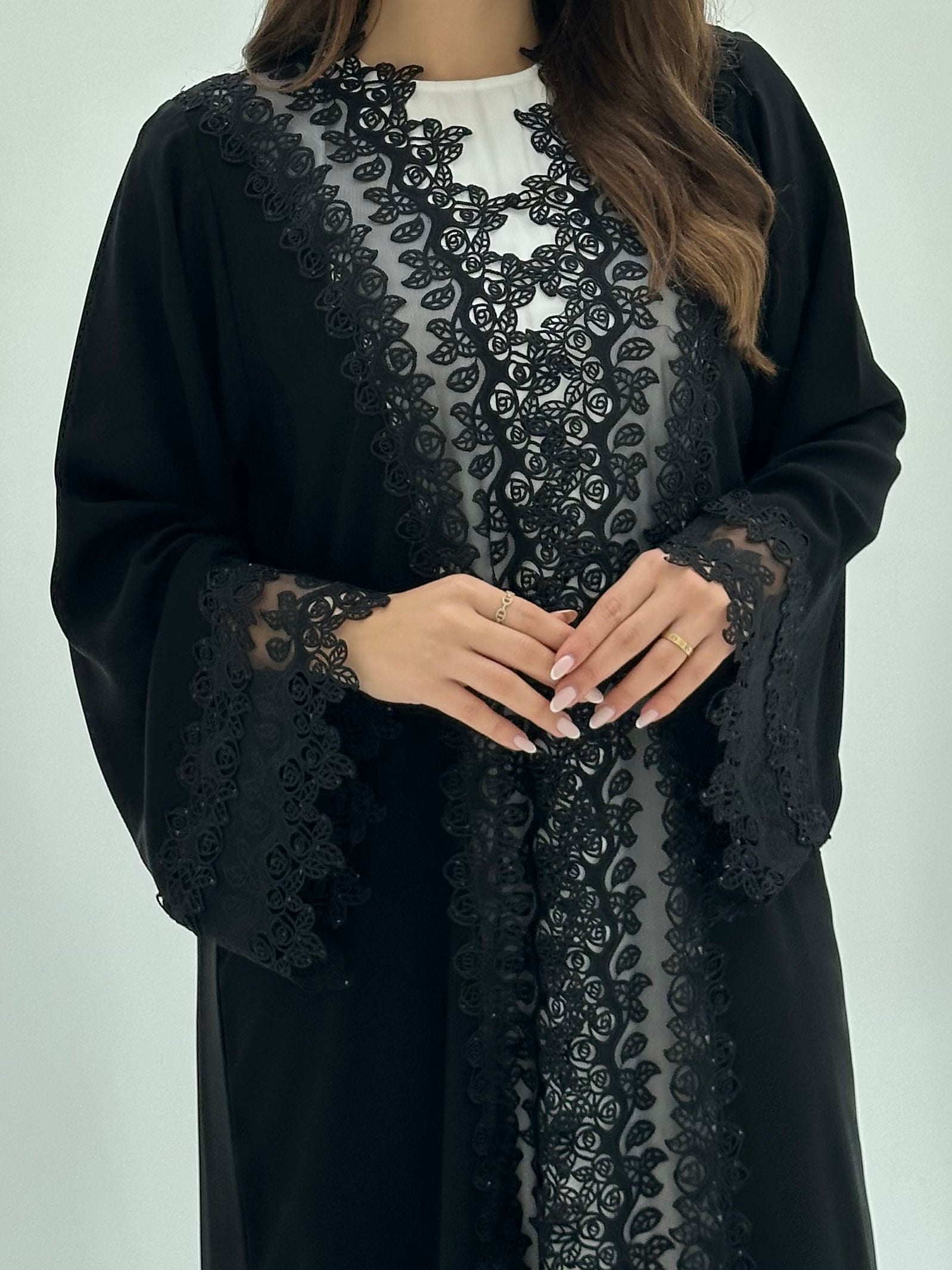 C 1798 Black Rose Lace Abaya