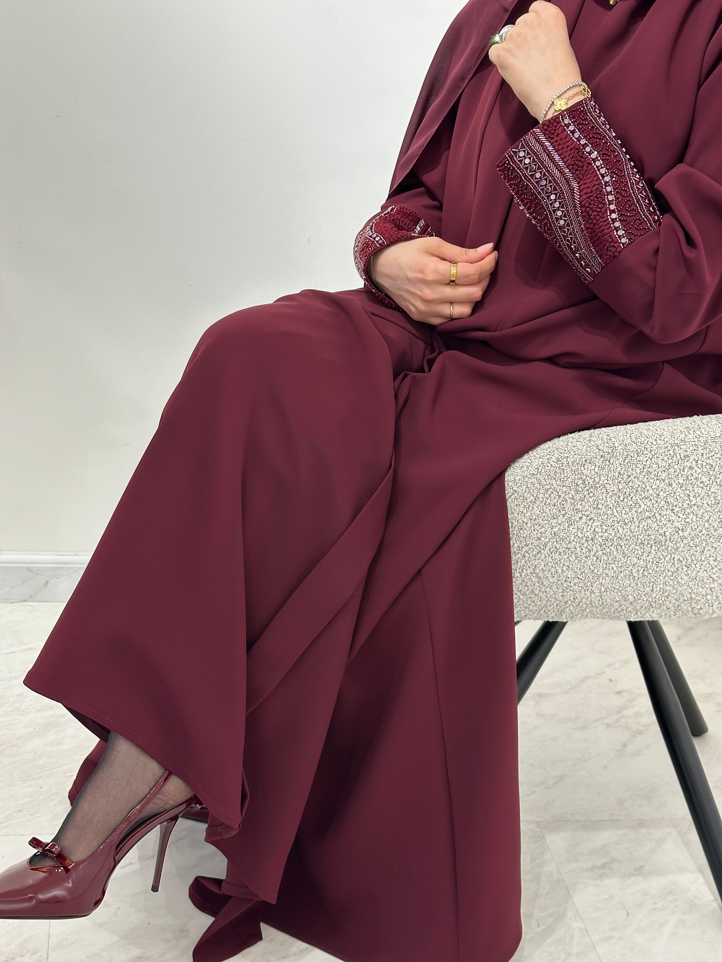 C 1551 Burgundy Beaded Abaya
