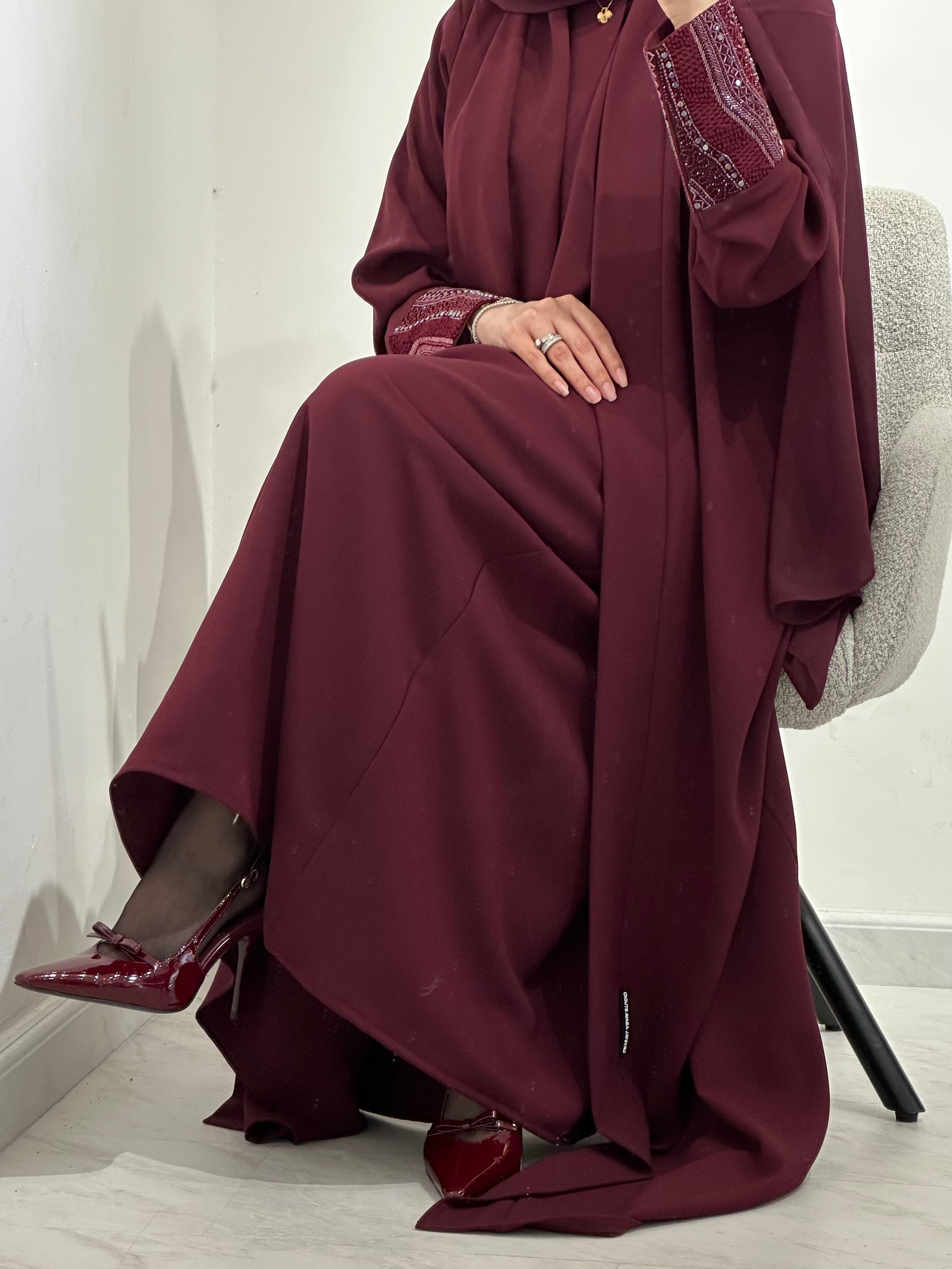C 1551 Burgundy Beaded Abaya